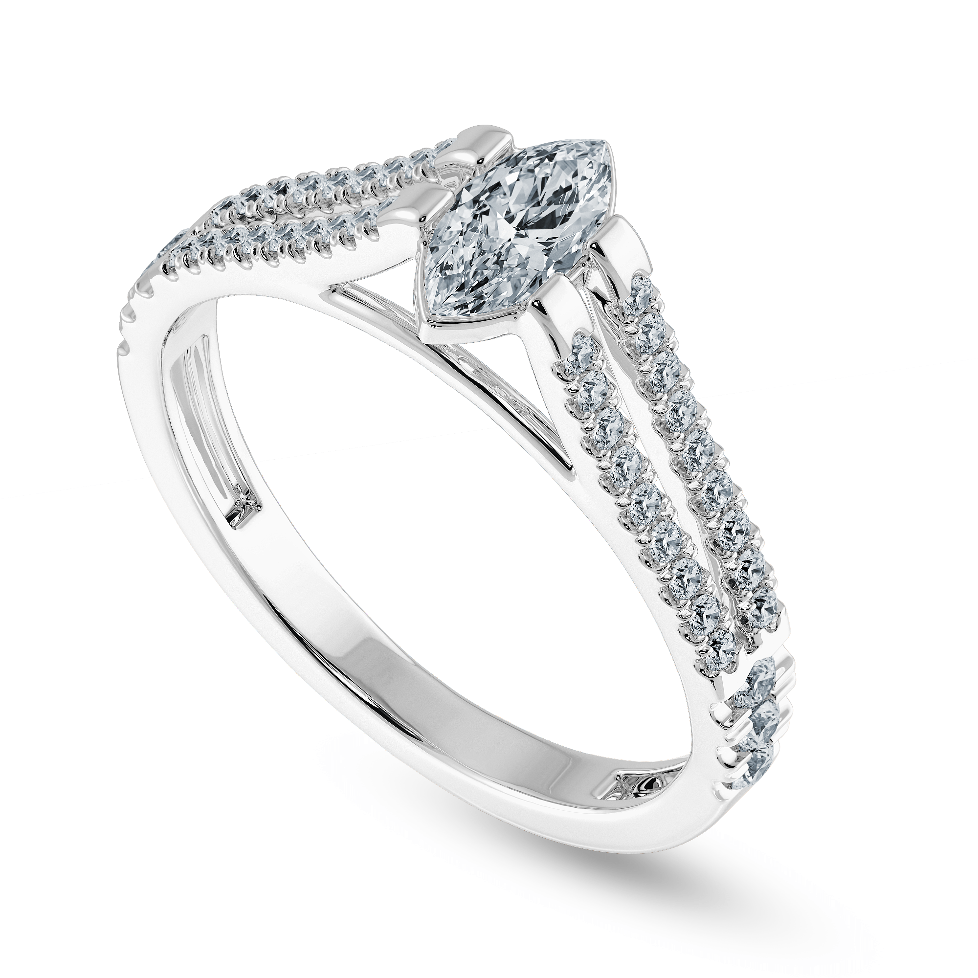 Jewelove™ Rings I VS / Women's Band only 0.30cts Marquise Cut Solitaire Diamond Split Shank Platinum Ring JL PT 1184