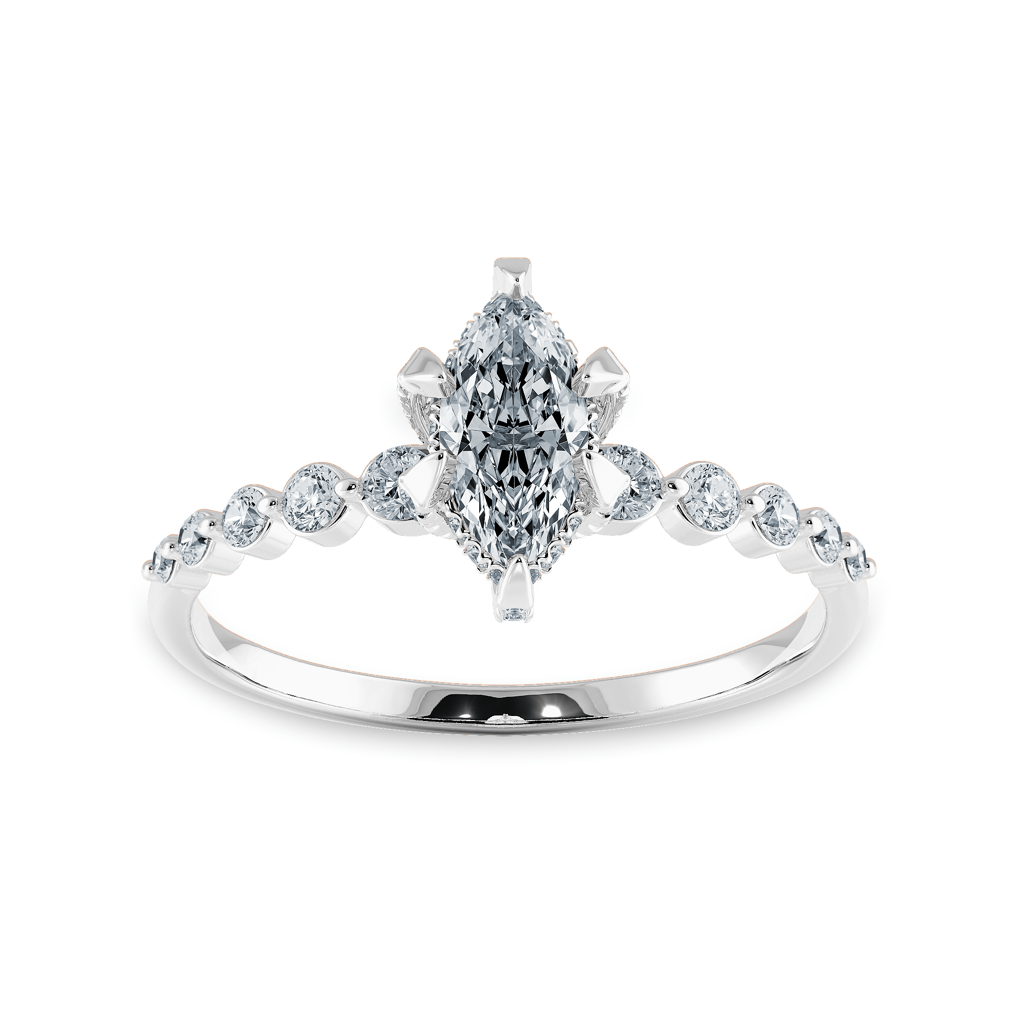 Jewelove™ Rings I VS / Women's Band only 0.30cts Marquise Cut Solitaire Halo Diamond Accents Platinum Ring JL PT 2010