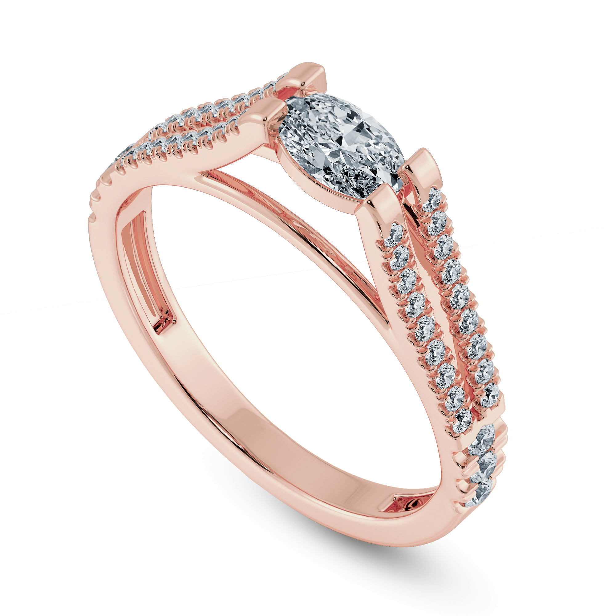 Jewelove™ Rings Women's Band only / VS I 0.30cts. Oval Cut Solitaire Diamond Split Shank 18K Rose Gold Ring JL AU 1182R