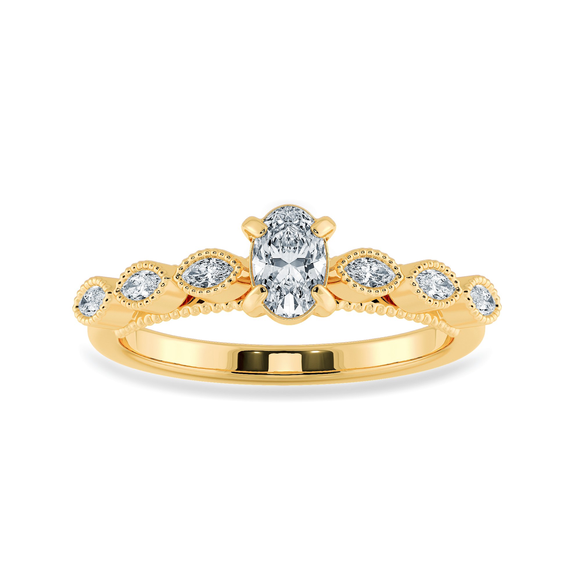 Jewelove™ Rings Women's Band only / VS I 0.30cts. Oval Cut Solitaire Marquise Cut Diamond Accents 18K Yellow Gold Ring JL AU 2017Y