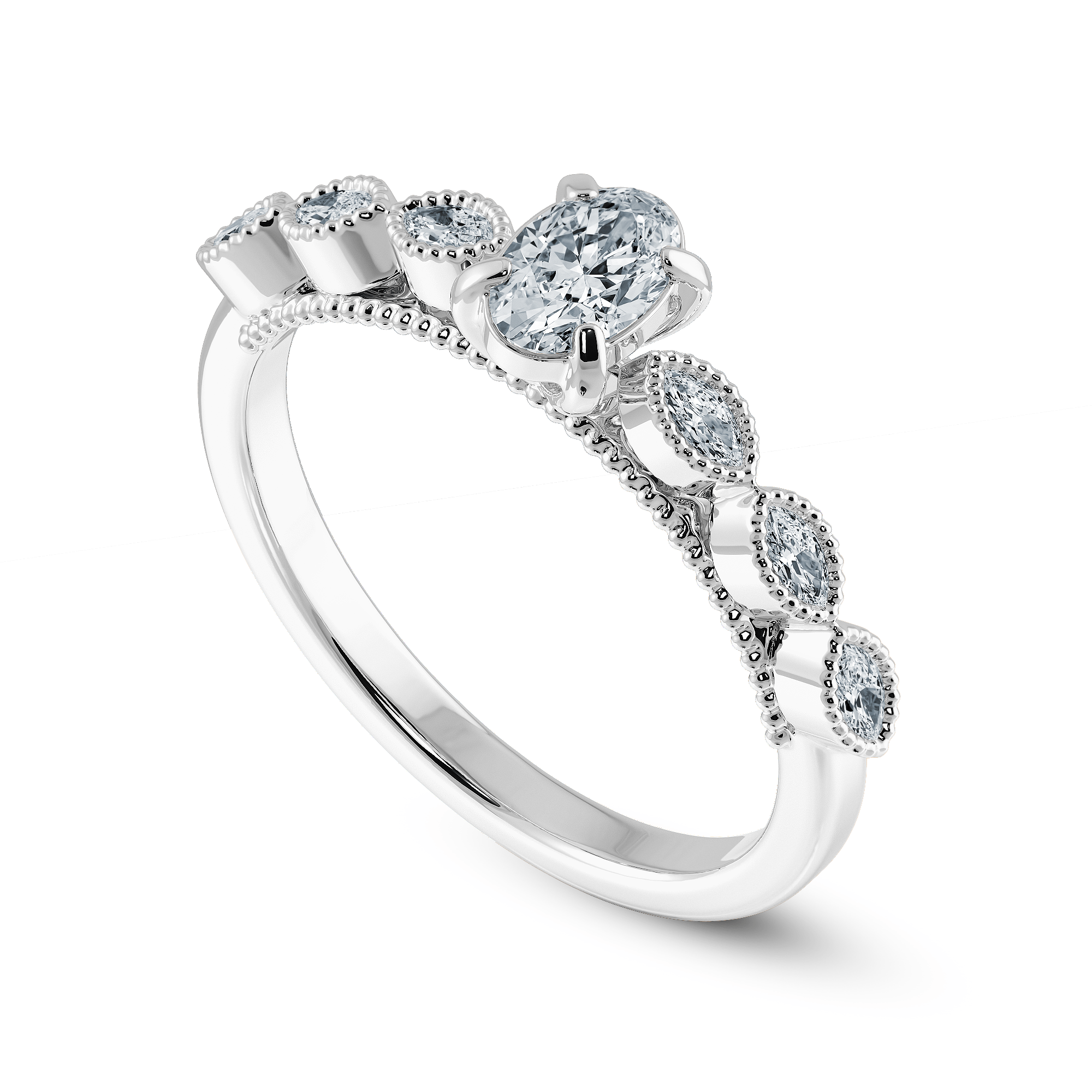 Jewelove™ Rings I VS / Women's Band only 0.30cts Oval Cut Solitaire with Marquise Cut Diamond Accents Platinum Ring JL PT 2017