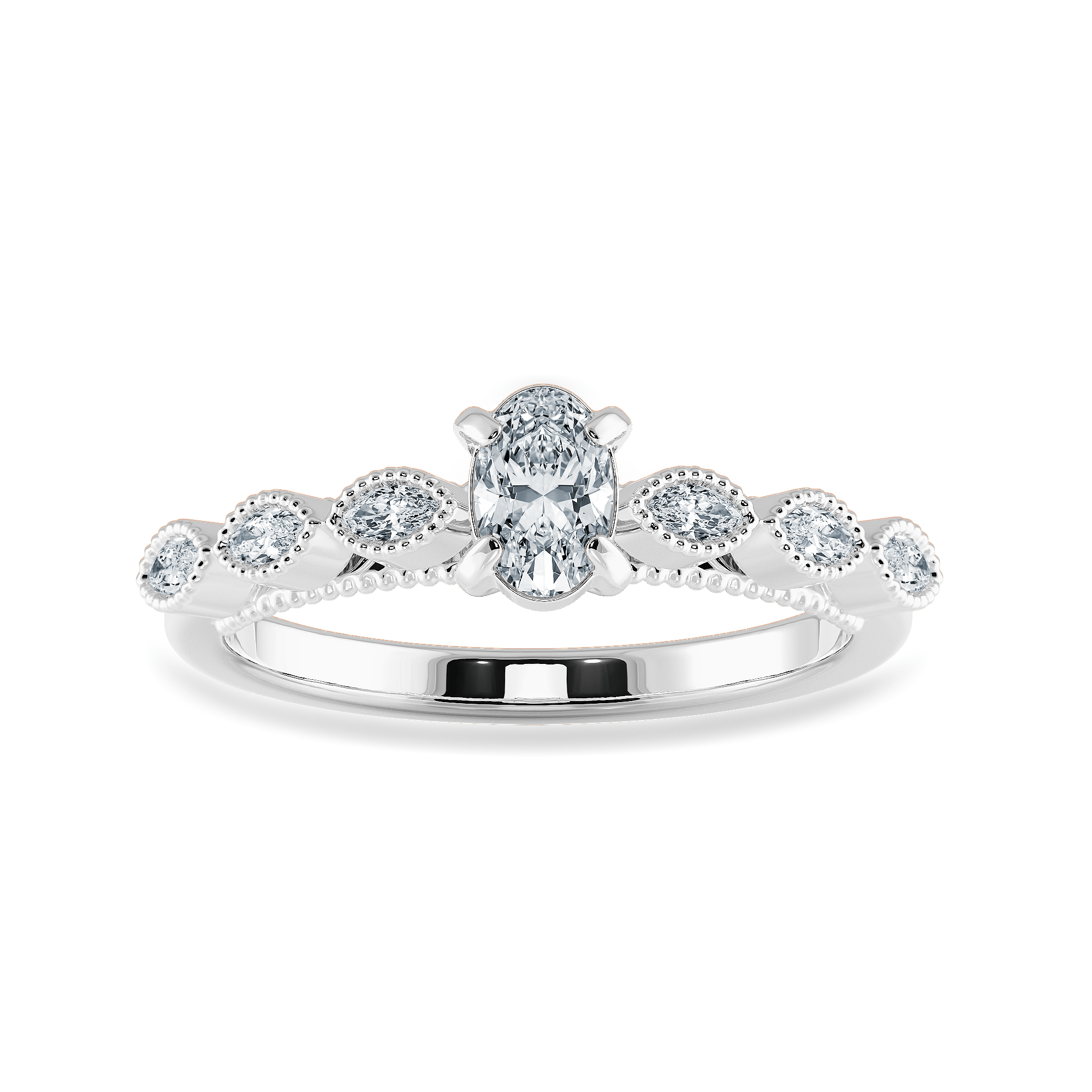 Jewelove™ Rings I VS / Women's Band only 0.30cts Oval Cut Solitaire with Marquise Cut Diamond Accents Platinum Ring JL PT 2017