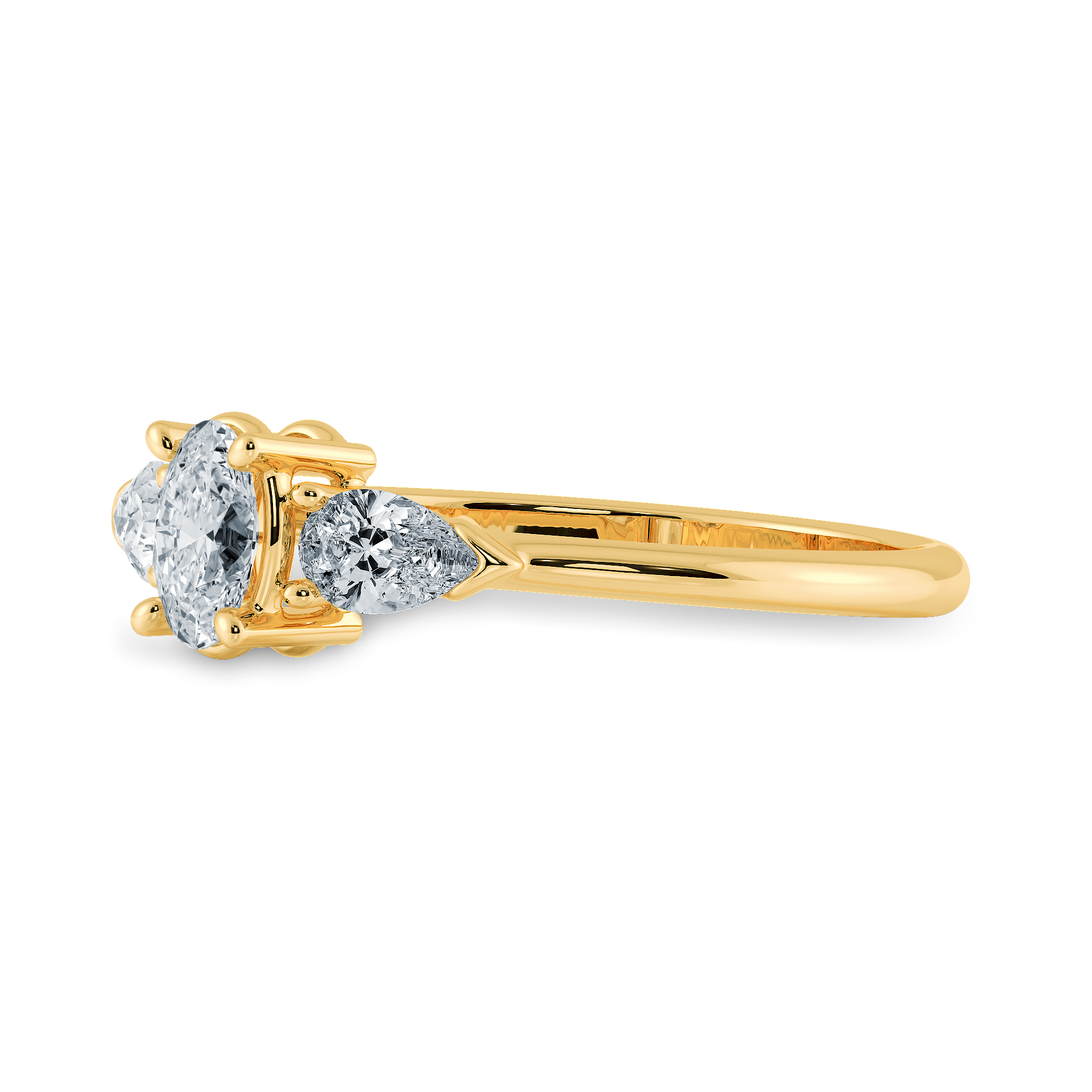 Jewelove™ Rings Women's Band only / VS I 0.30cts. Oval Cut Solitaire with Pear Cut Diamond Accents 18K Yellow Gold Ring JL AU 1206Y