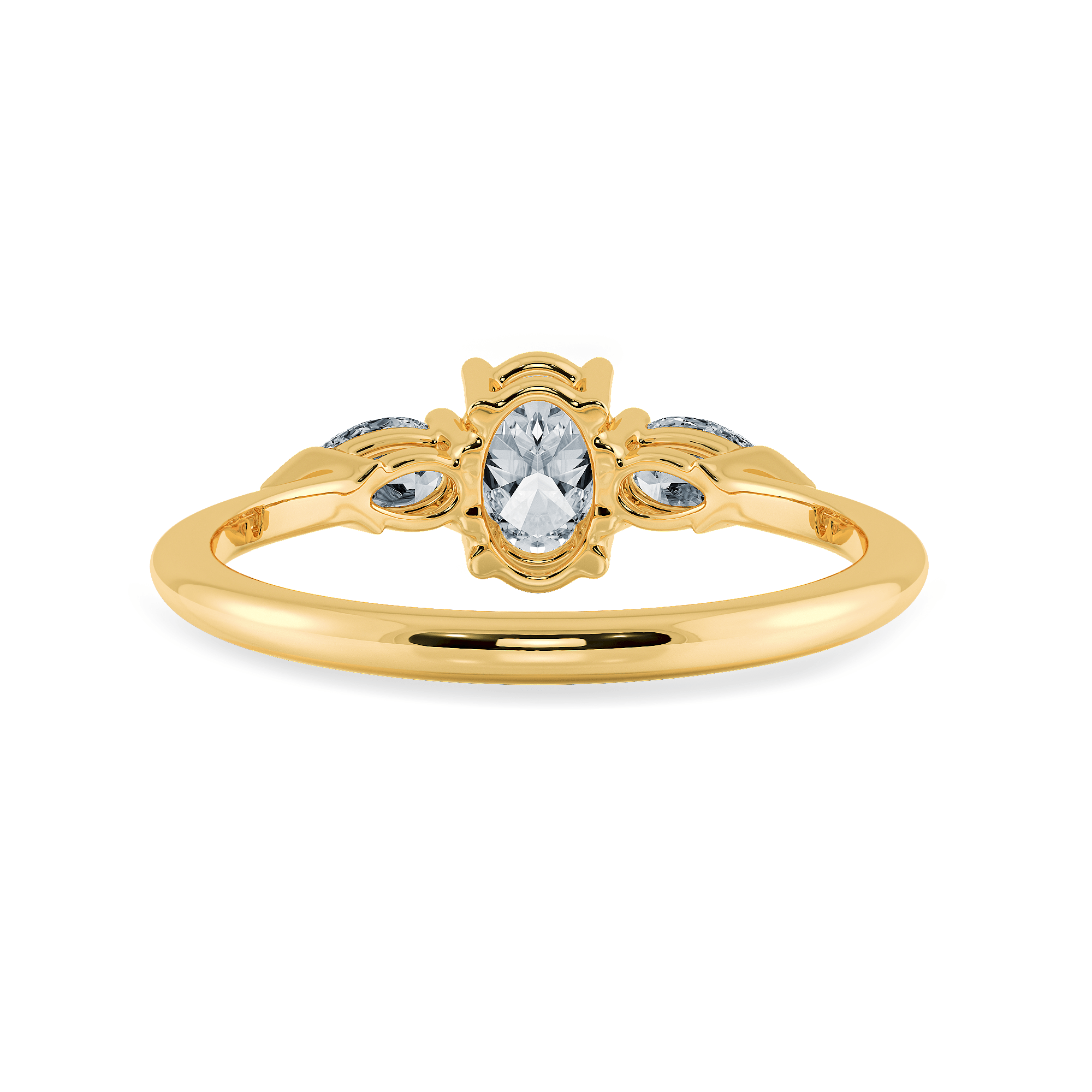 Jewelove™ Rings Women's Band only / VS I 0.30cts. Oval Cut Solitaire with Pear Cut Diamond Accents 18K Yellow Gold Ring JL AU 1206Y