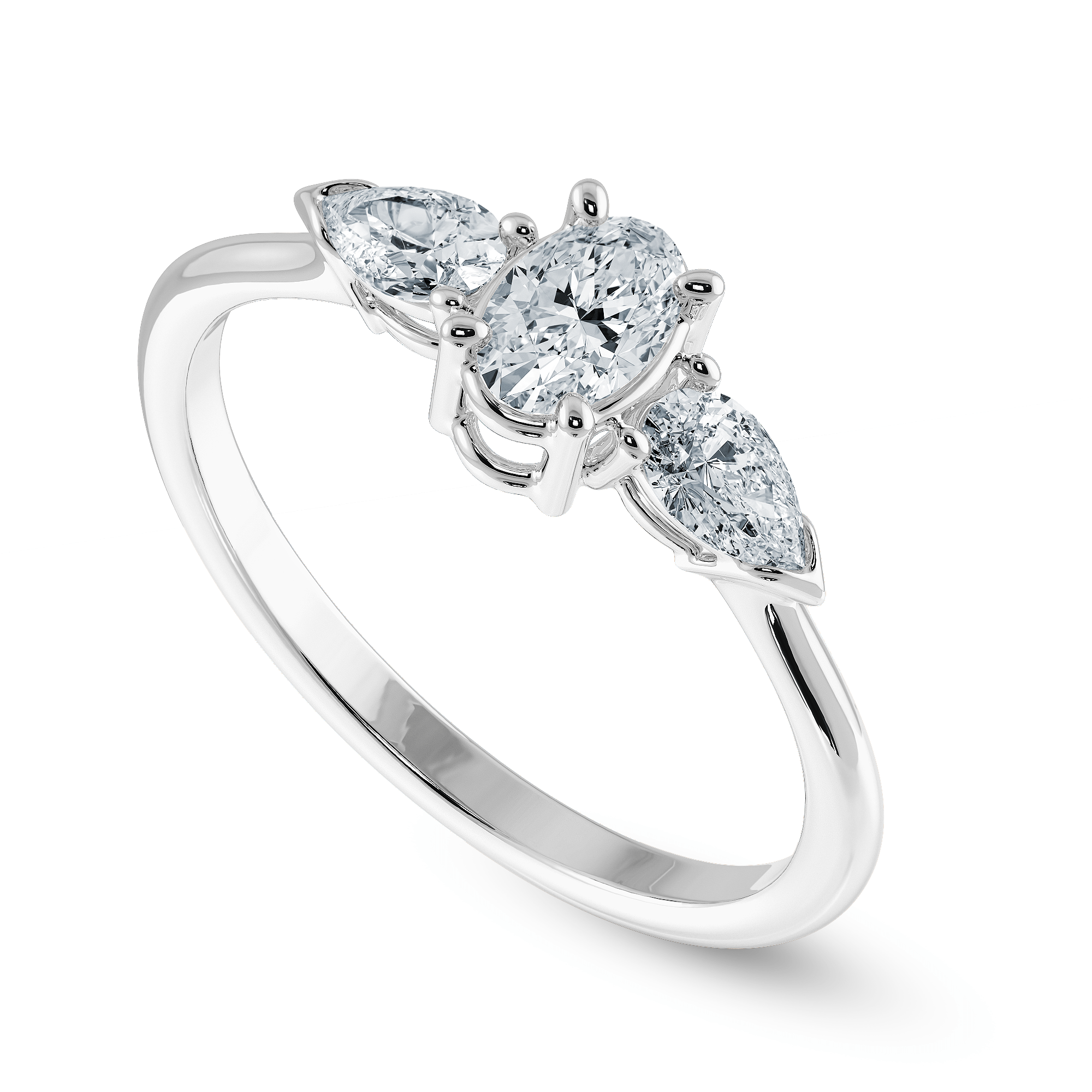 Jewelove™ Rings I VS / Women's Band only 0.30cts Oval Cut Solitaire with Pear Diamond Accents Platinum Ring JL PT 1206