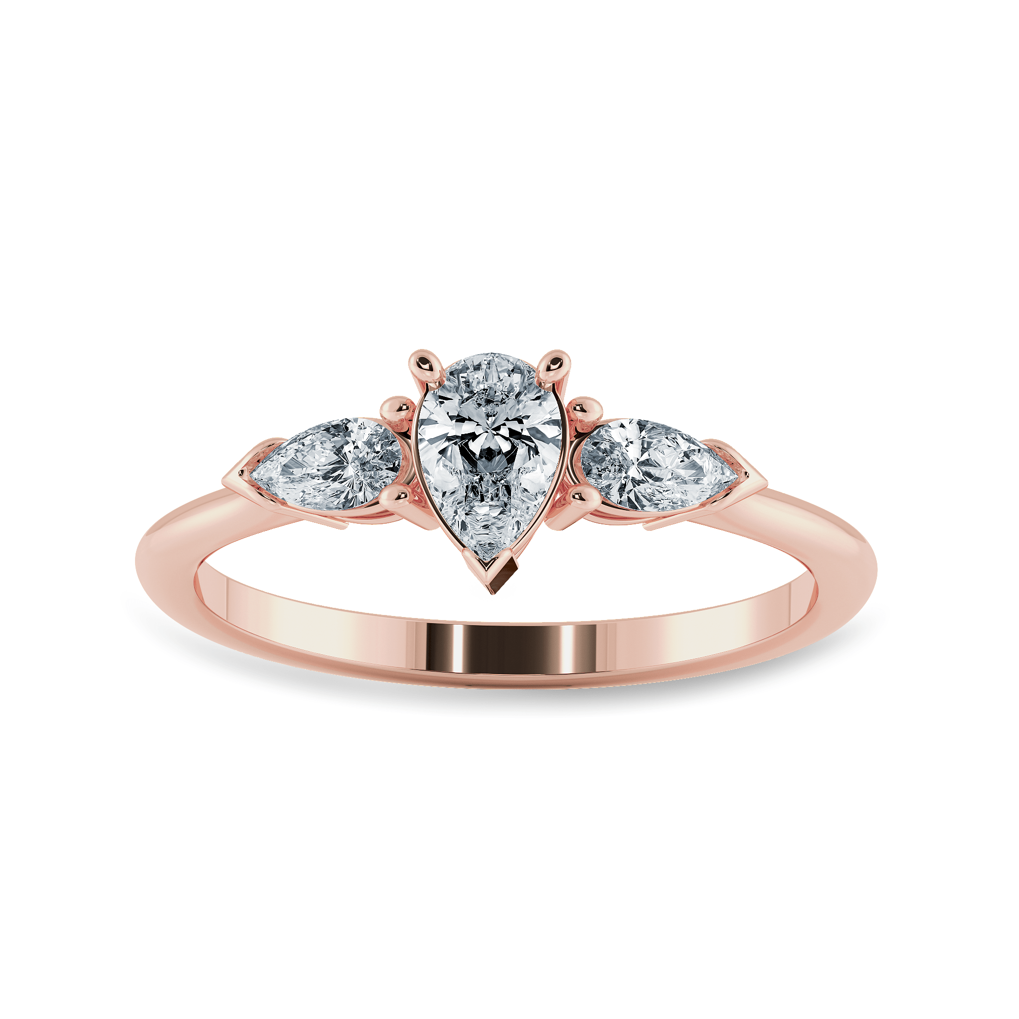 Jewelove™ Rings Women's Band only / VS I 0.30cts. Pear Cut Solitaire Diamond Accents 18K Rose Gold Ring JL AU 1207R