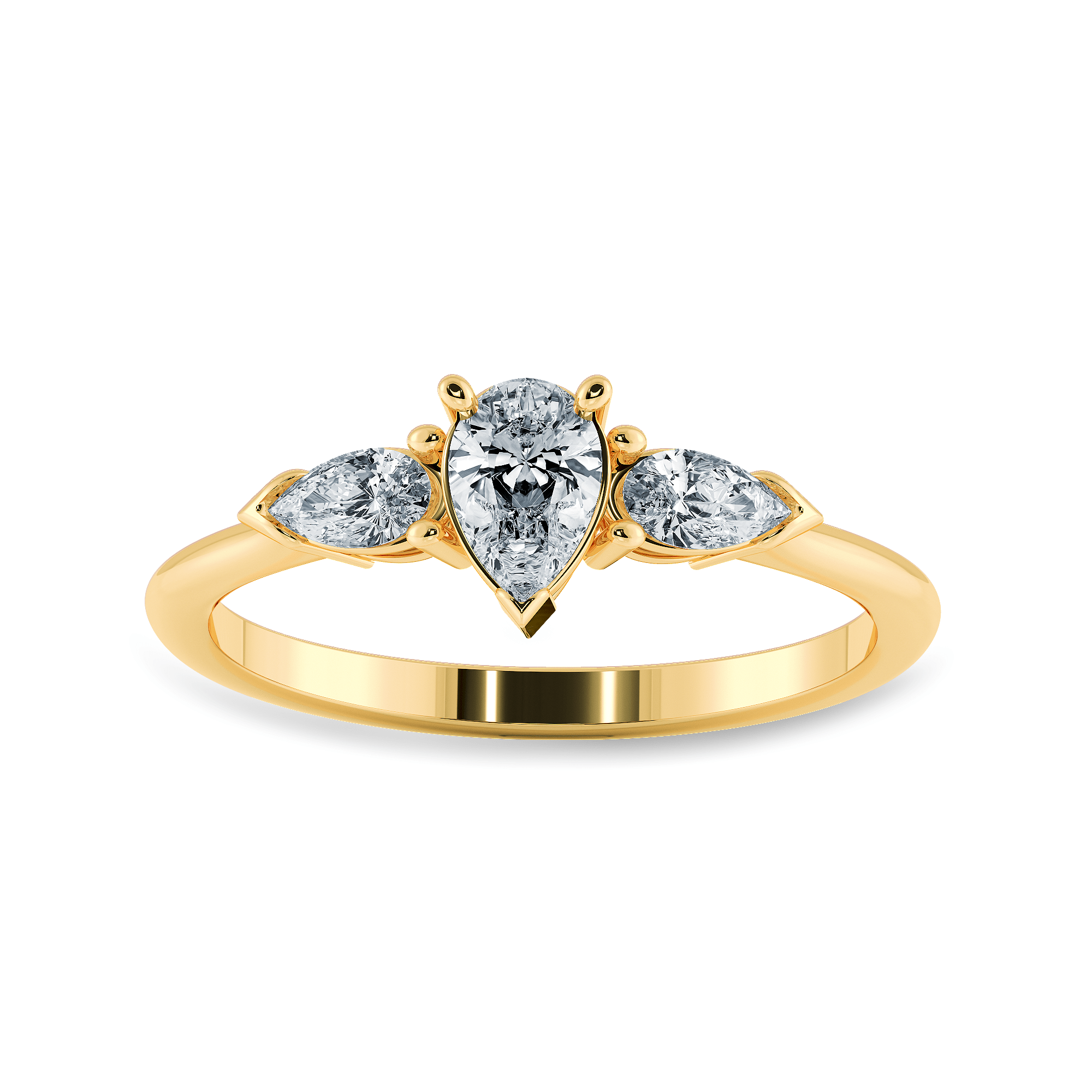 Jewelove™ Rings Women's Band only / VS I 0.30cts. Pear Cut Solitaire Diamond Accents 18K Yellow Gold Ring JL AU 1207Y