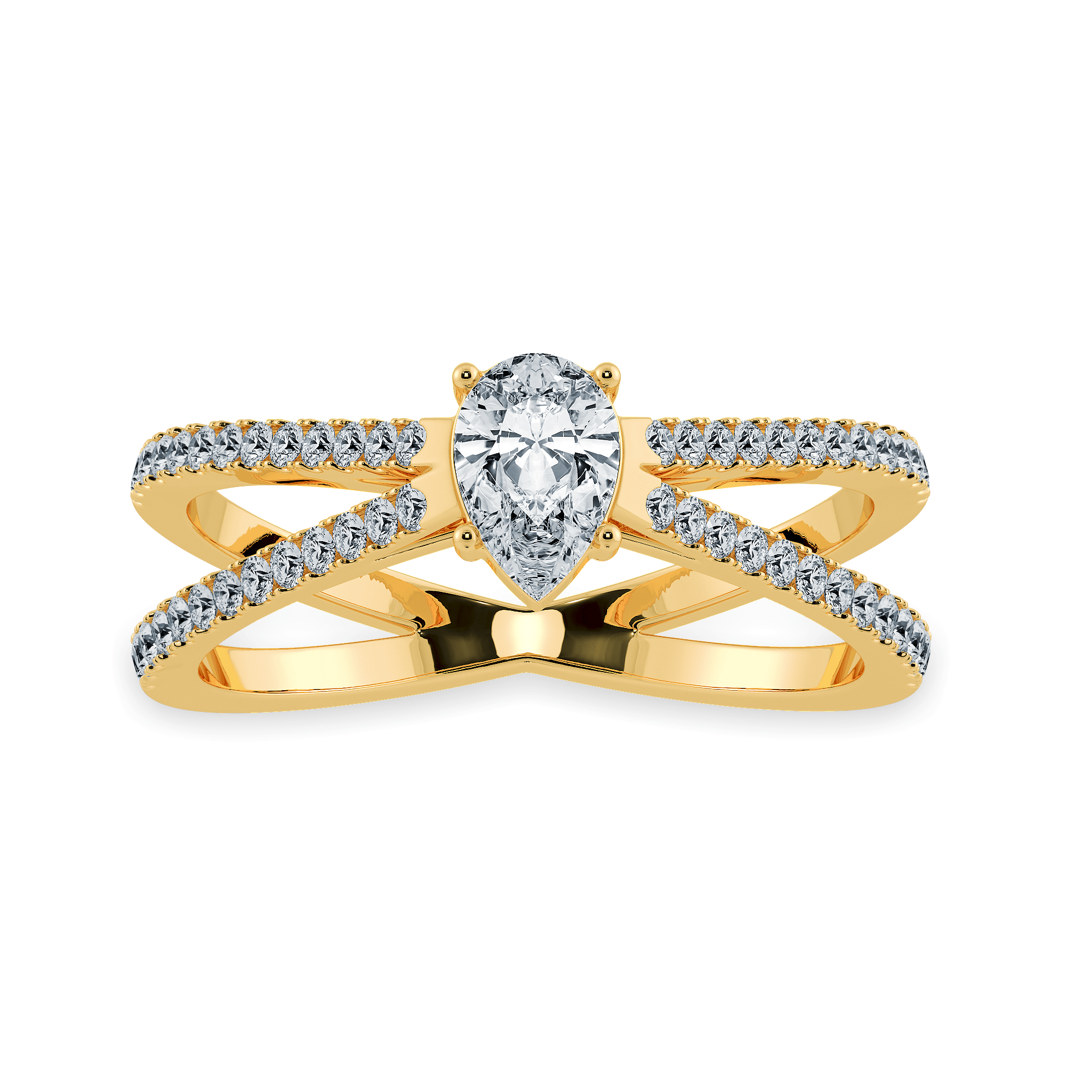 Jewelove™ Rings Women's Band only / VS I 0.30cts. Pear Cut Solitaire Diamond Split Shank 18K Yellow Gold Ring JL AU 1175Y