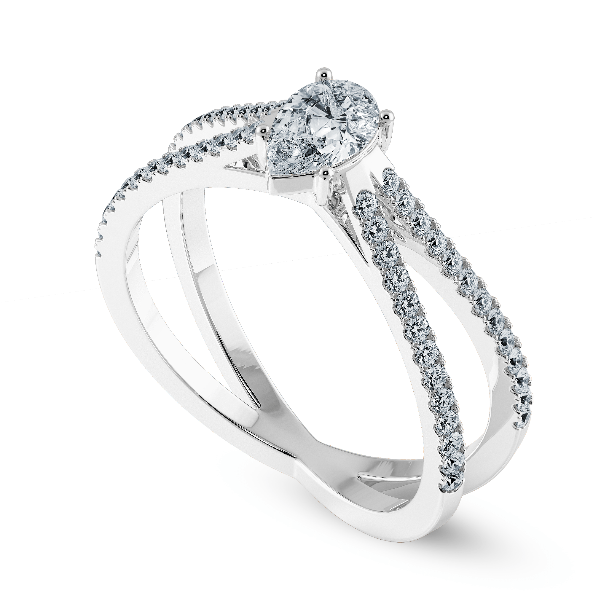 Jewelove™ Rings I VS / Women's Band only 0.30cts Pear Cut Solitaire Diamond Split Shank Platinum Ring JL PT 1175