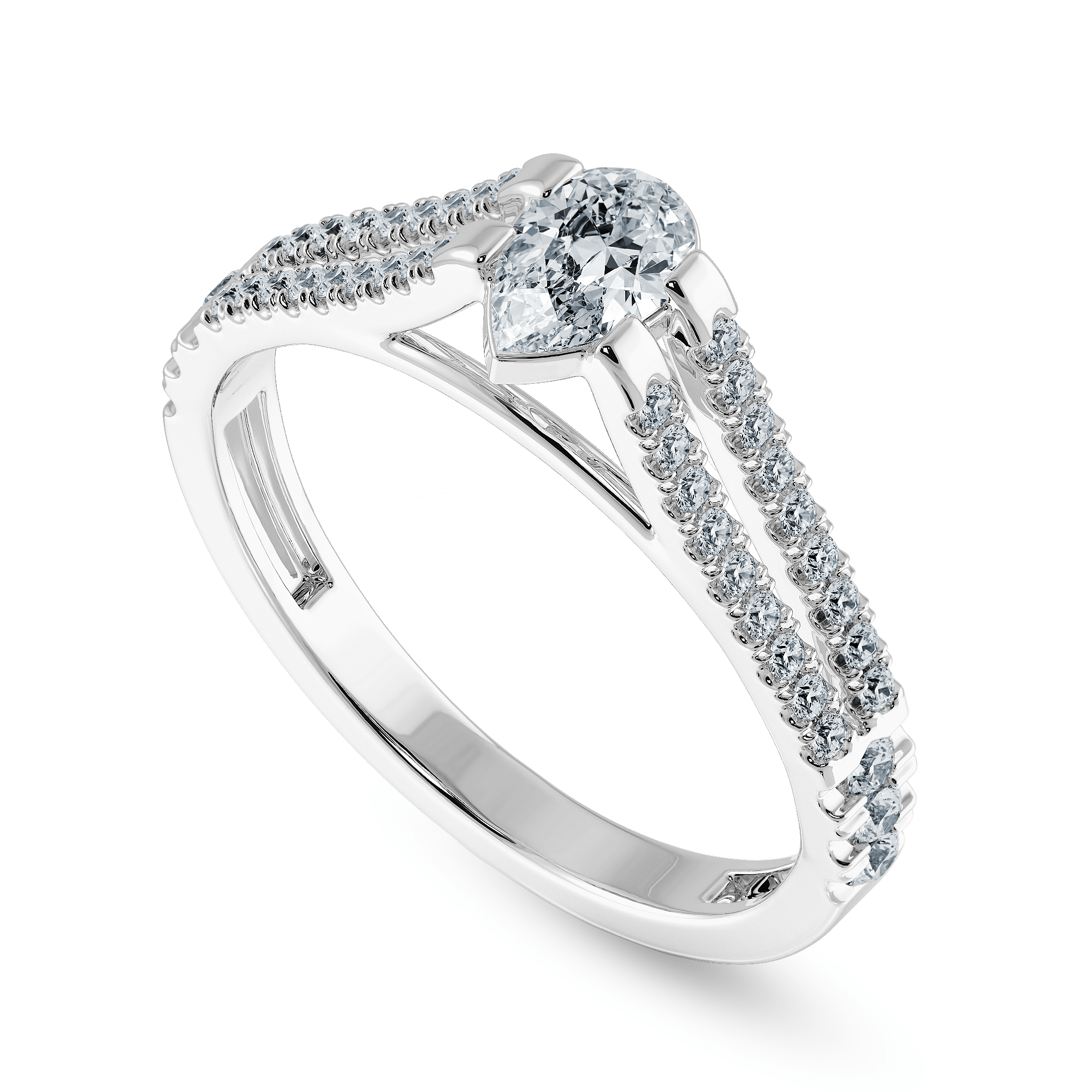 Jewelove™ Rings I VS / Women's Band only 0.30cts Pear Cut Solitaire Diamond Split Shank Platinum Ring JL PT 1183