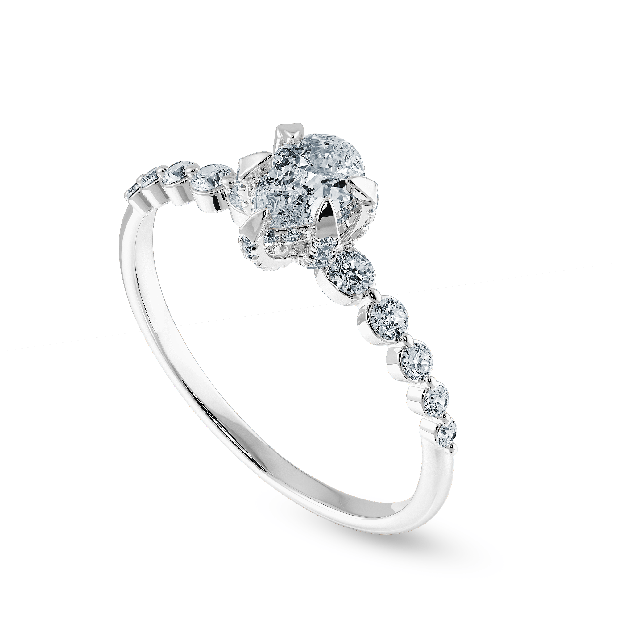 Jewelove™ Rings I VS / Women's Band only 0.30cts Pear Cut Solitaire Halo Diamond Accents Platinum Ring JL PT 2009