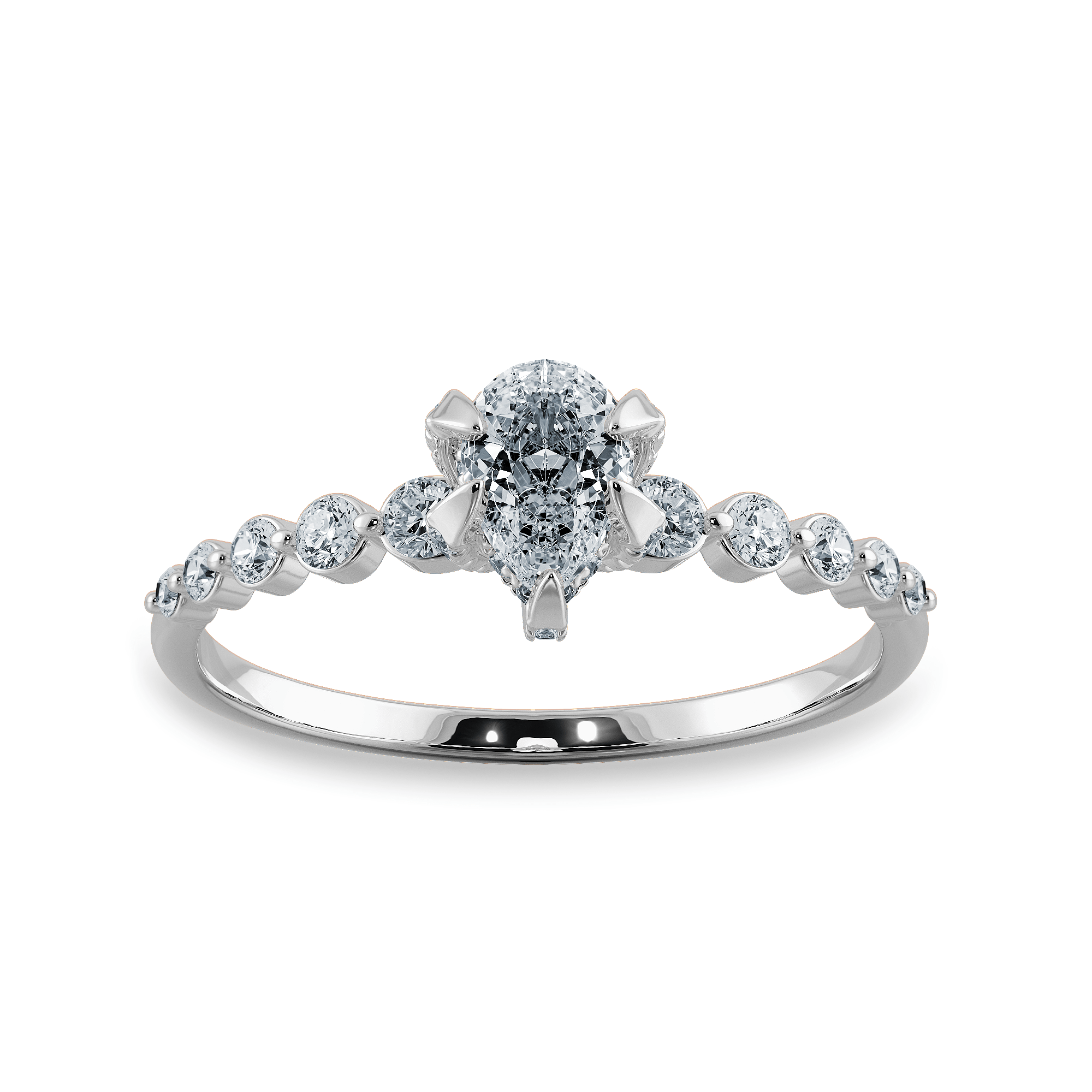 Jewelove™ Rings I VS / Women's Band only 0.30cts Pear Cut Solitaire Halo Diamond Accents Platinum Ring JL PT 2009