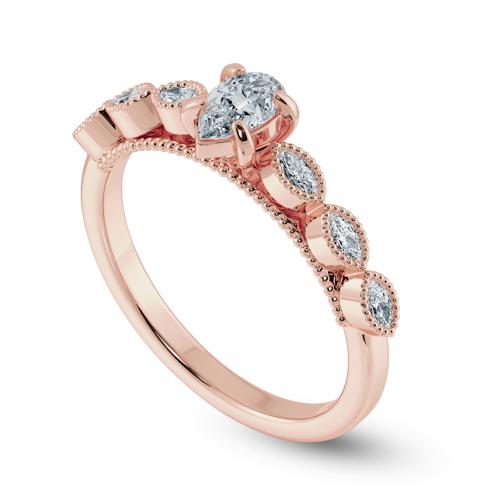 Jewelove™ Rings Women's Band only / VS I 0.30cts. Pear Cut Solitaire with Marquise Cut Diamond Accents 18K Rose Gold Ring JL AU 2018R