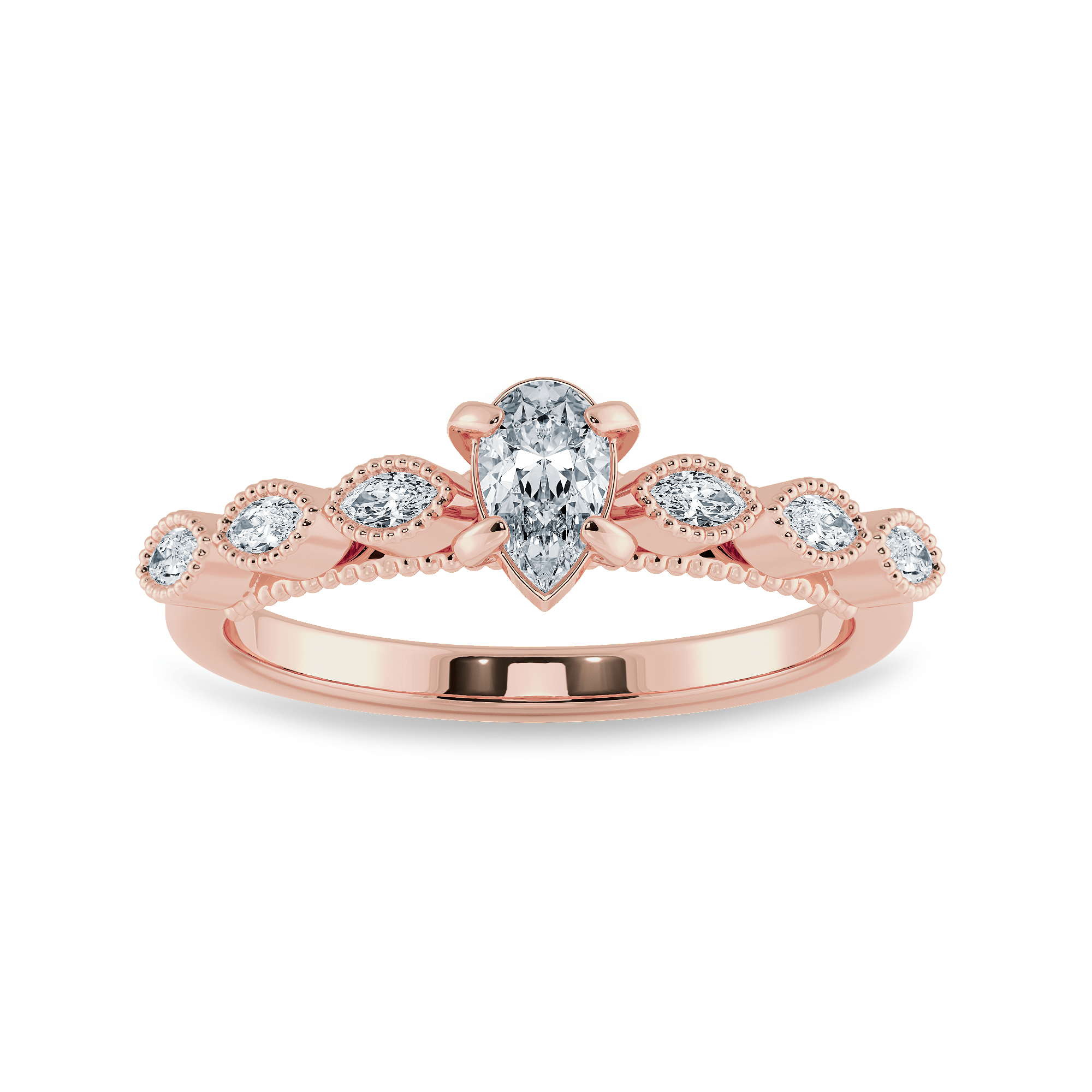 Jewelove™ Rings Women's Band only / VS I 0.30cts. Pear Cut Solitaire with Marquise Cut Diamond Accents 18K Rose Gold Ring JL AU 2018R