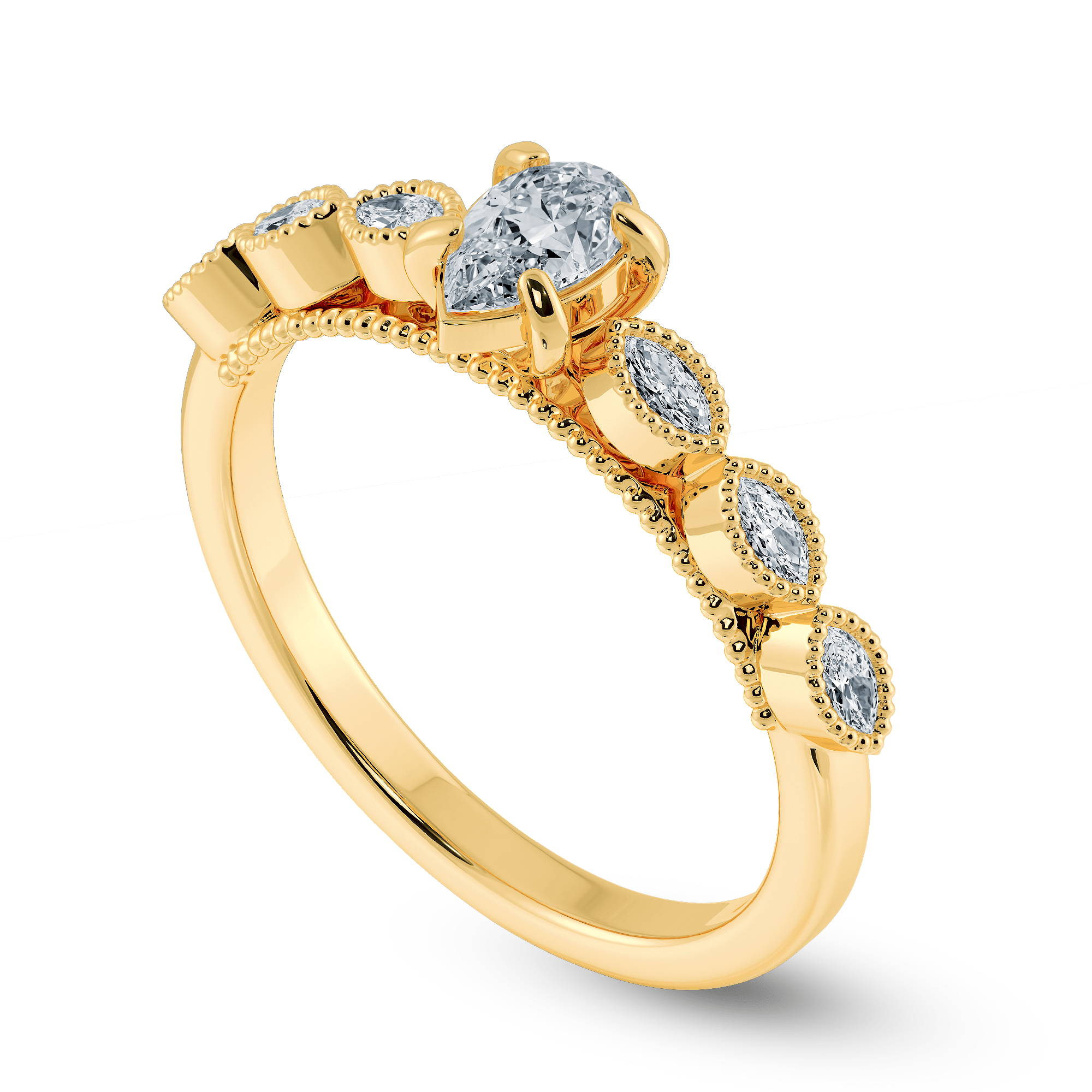 Jewelove™ Rings Women's Band only / VS I 0.30cts. Pear Cut Solitaire with Marquise Cut Diamond Accents 18K Yellow Gold Ring JL AU 2018Y