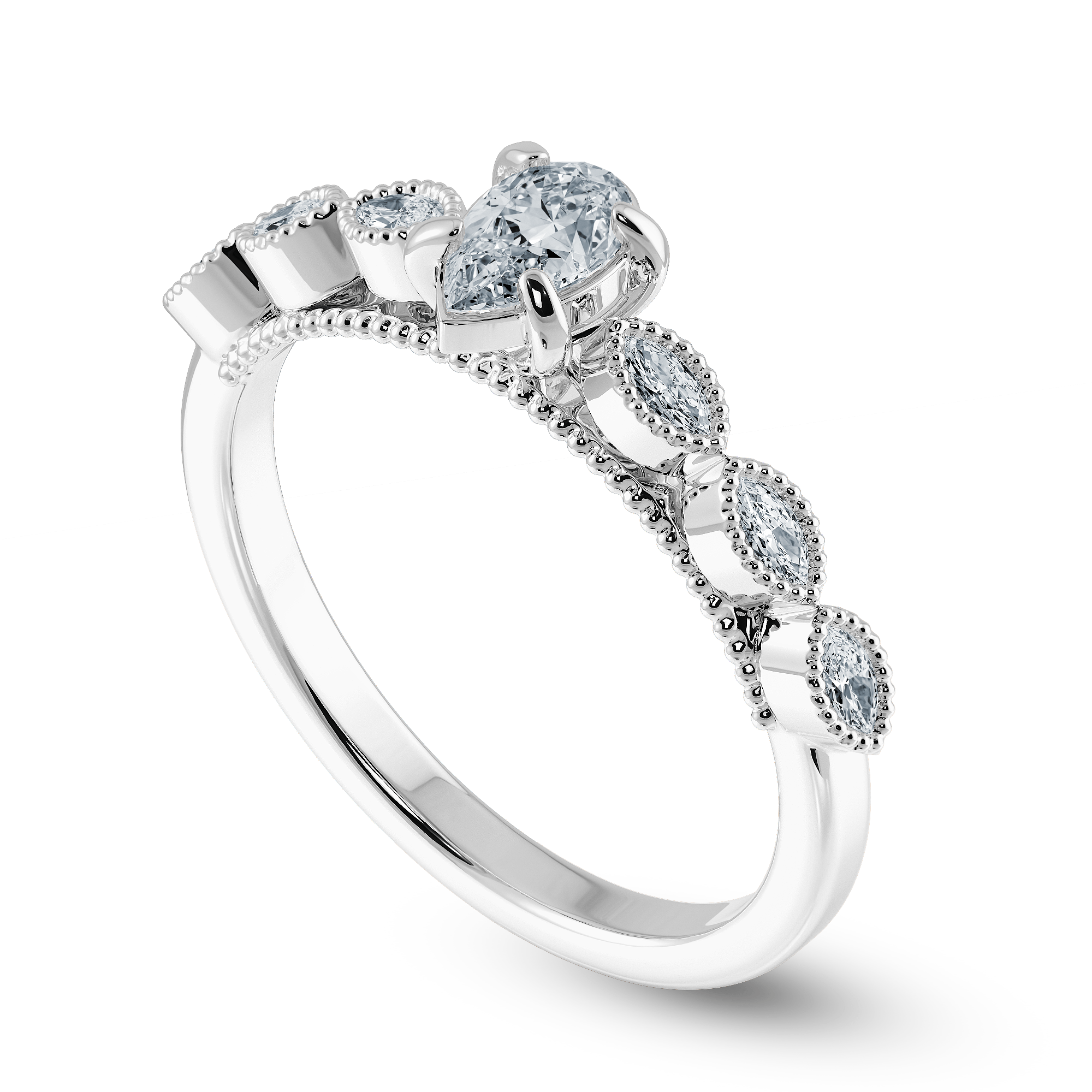 Jewelove™ Rings I VS / Women's Band only 0.30cts Pear Cut Solitaire with Marquise Cut Diamond Accents Platinum Ring JL PT 2018