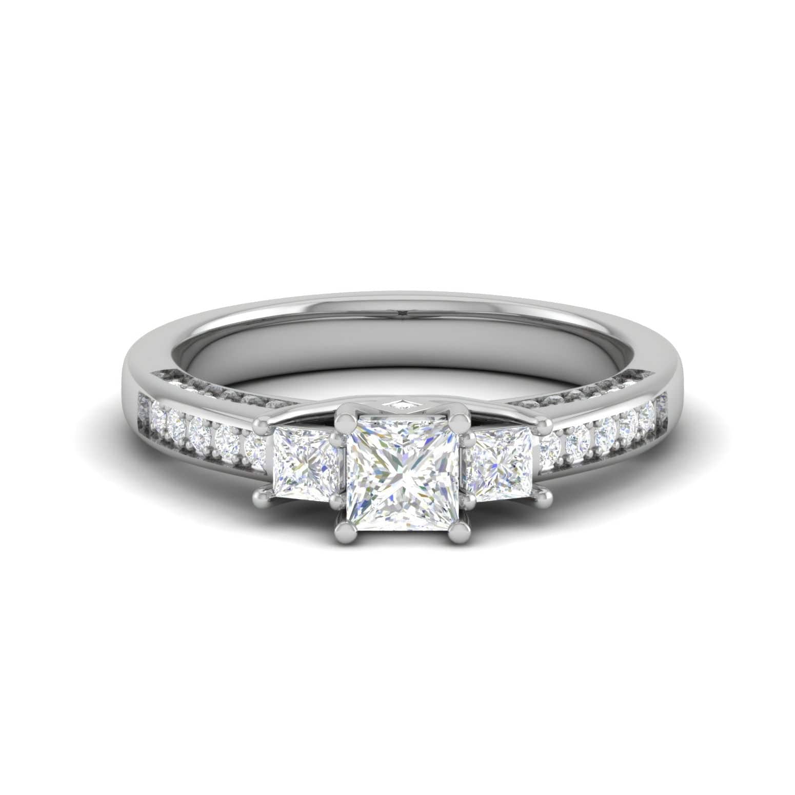 Jewelove™ Rings J VS / Women's Band only 0.30cts. Princess Cut Diamond Split Shank Platinum Ring JL PT RP PR 213