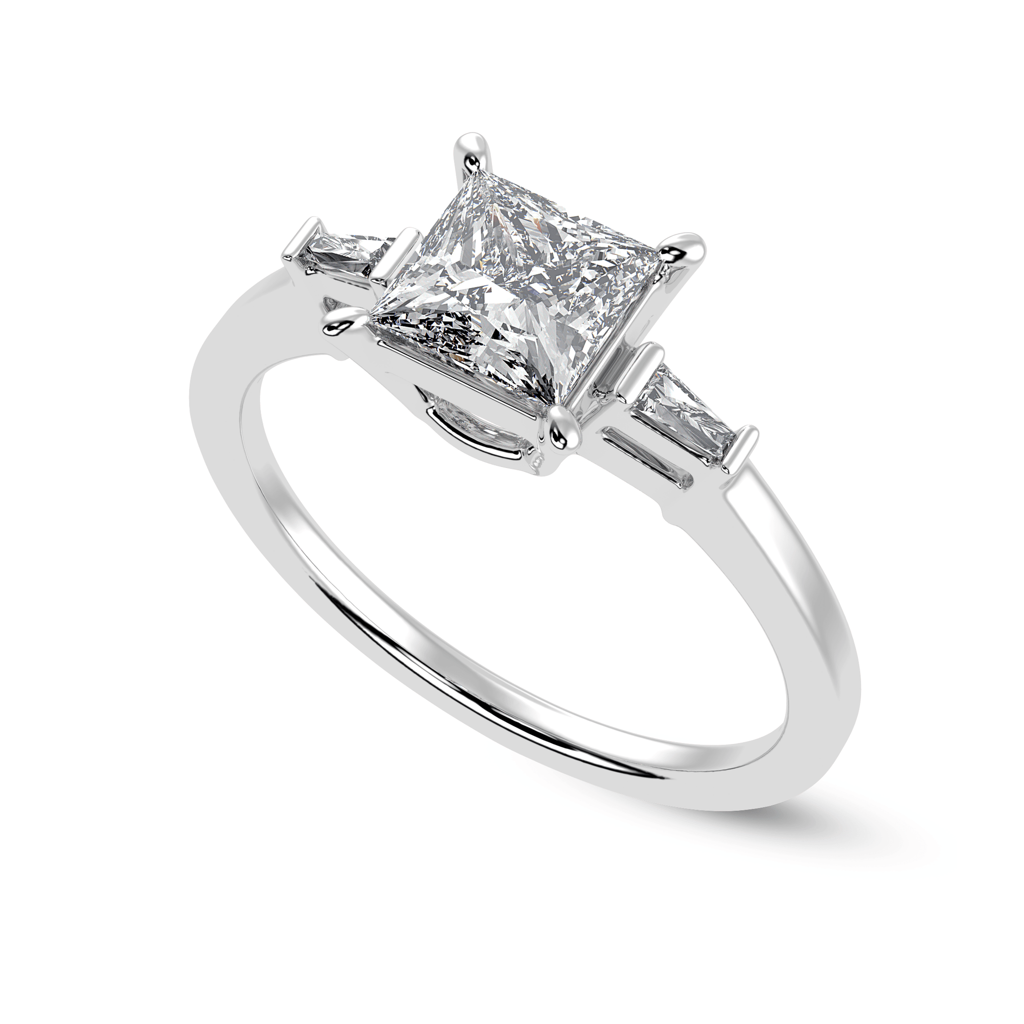 Jewelove™ Rings I VS / Women's Band only 0.30cts Princess Cut Solitaire Baguette Diamond Accents  Platinum Ring JL PT 1211