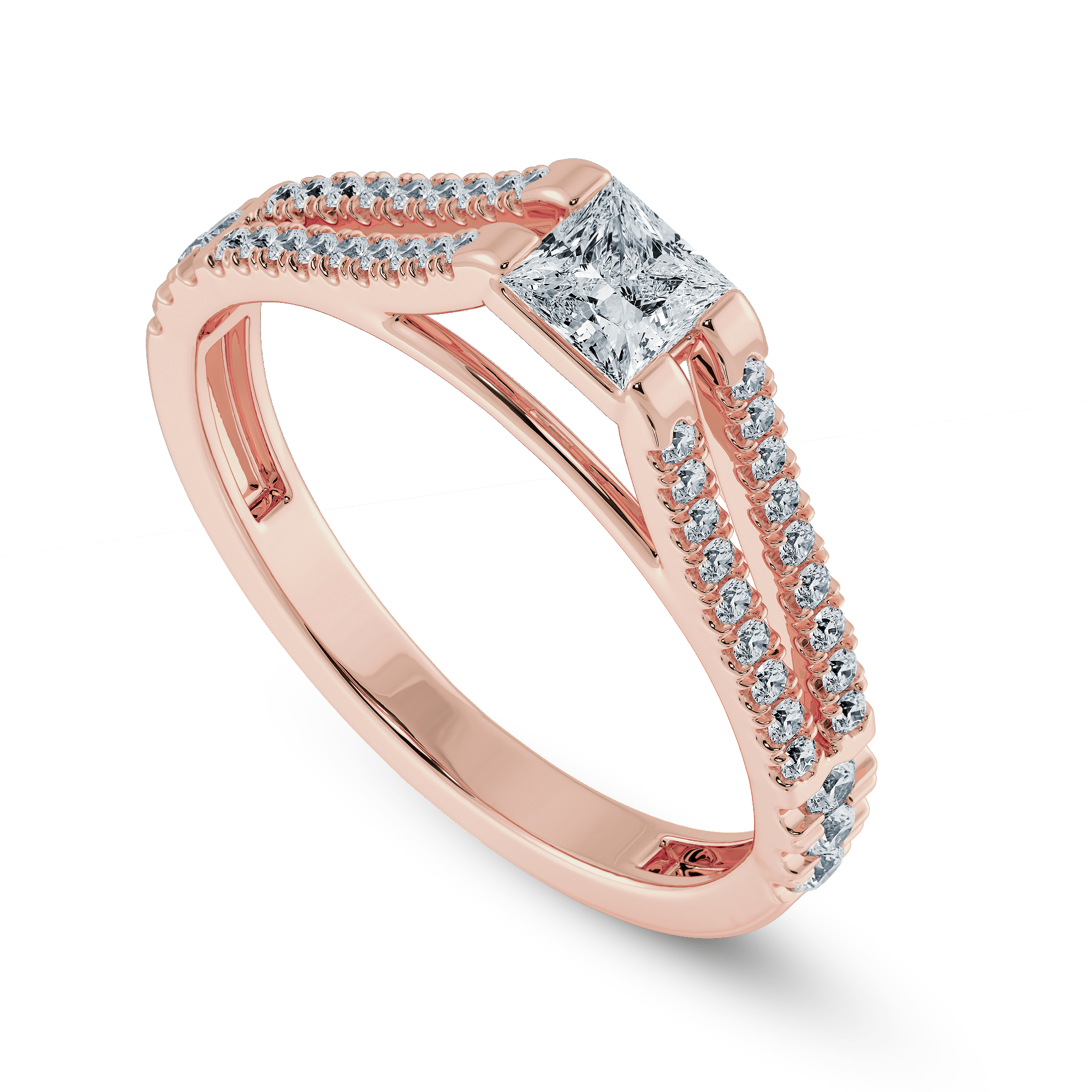 Jewelove™ Rings Women's Band only / VS I 0.30cts. Princess Cut Solitaire Diamond Split Shank 18K Rose Gold Ring JL AU 1178R