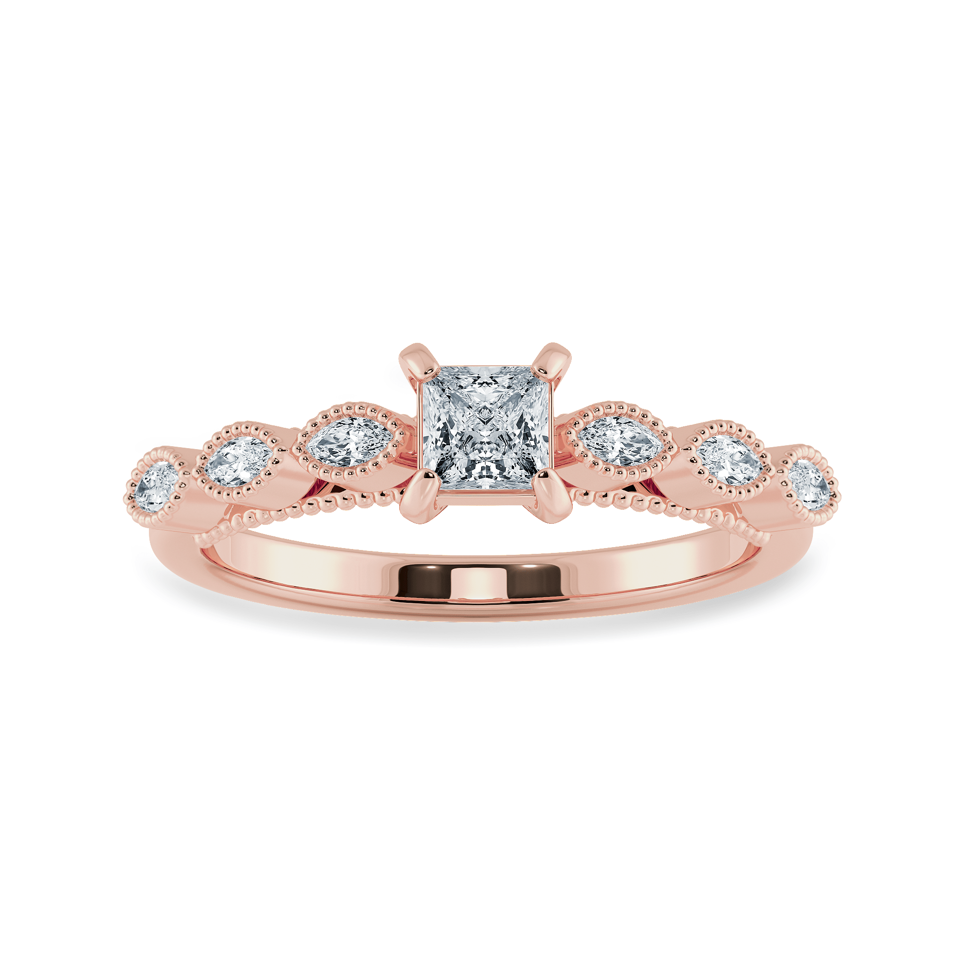 Jewelove™ Rings Women's Band only / VS I 0.30cts. Princess Cut Solitaire with Marquise Diamond Accents 18K Rose Gold Ring JL AU 2012R