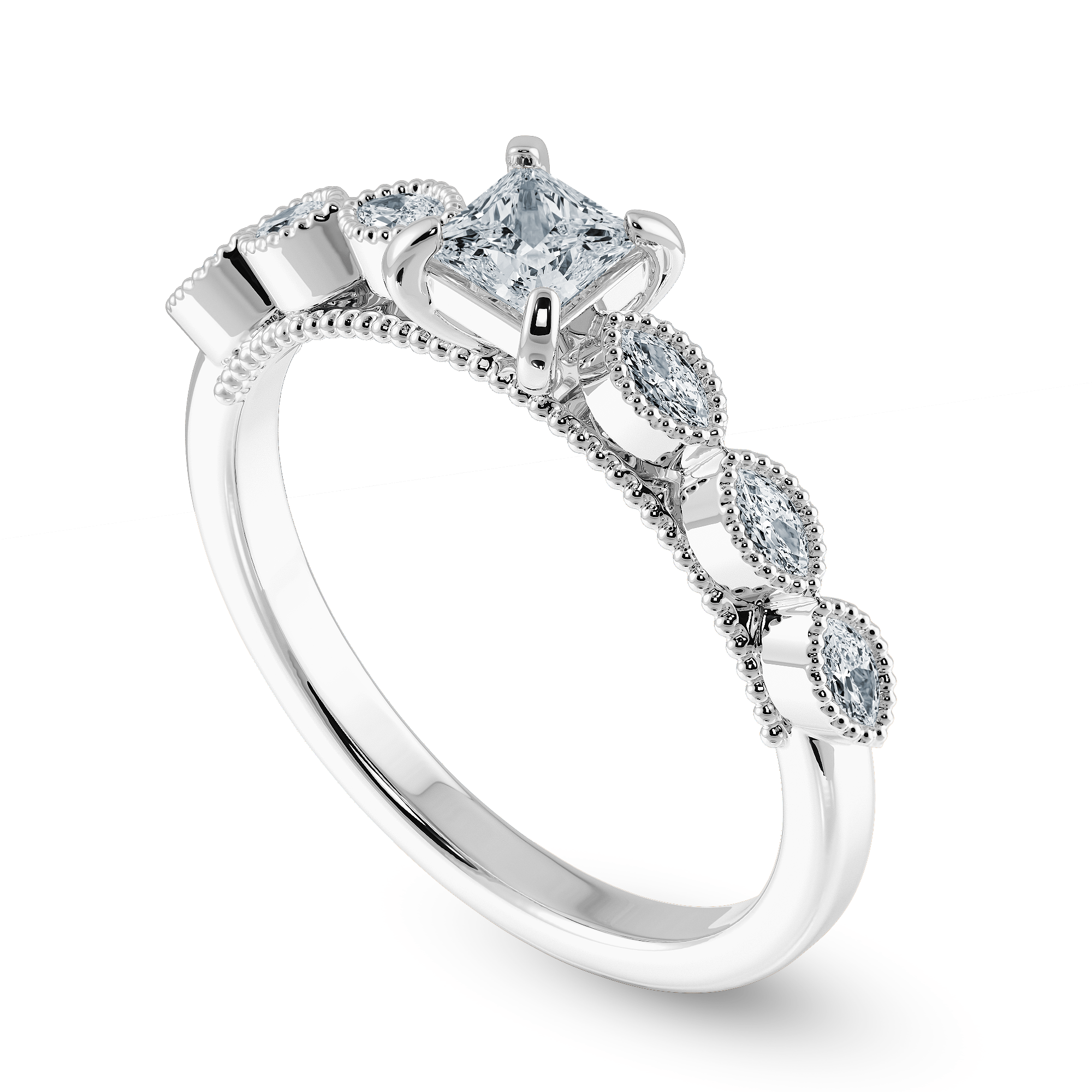 Jewelove™ Rings I VS / Women's Band only 0.30cts Princess Cut Solitaire with Marquise Diamond Accents Platinum Ring JL PT 2012