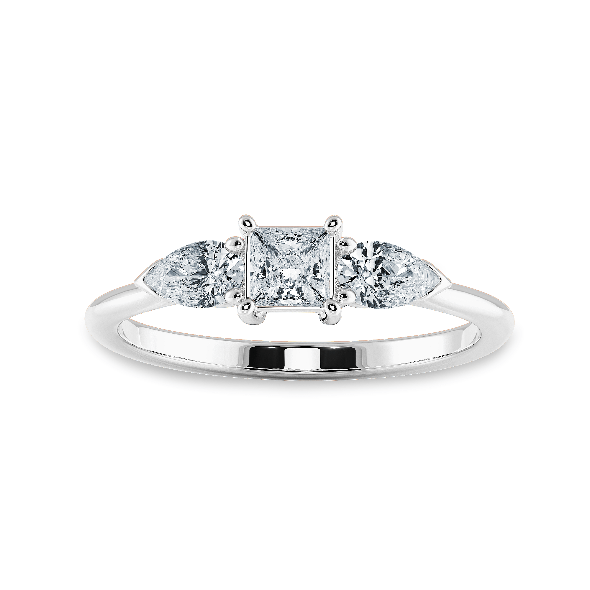 Jewelove™ Rings I VS / Women's Band only 0.30cts Princess Cut Solitaire with Pear Cut Diamond Accents Shank Platinum Ring JL PT 2021