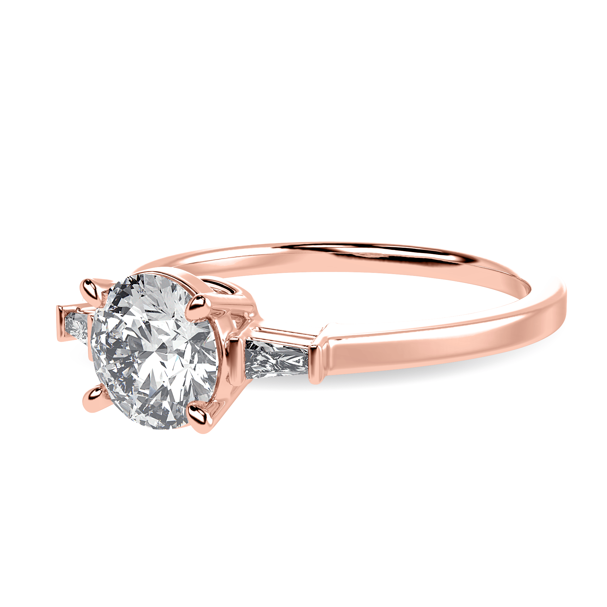 Jewelove™ Rings Women's Band only / VS J 0.30cts. Solitaire Baguette Diamond Accents 18K Rose Gold Ring JL AU 1209R