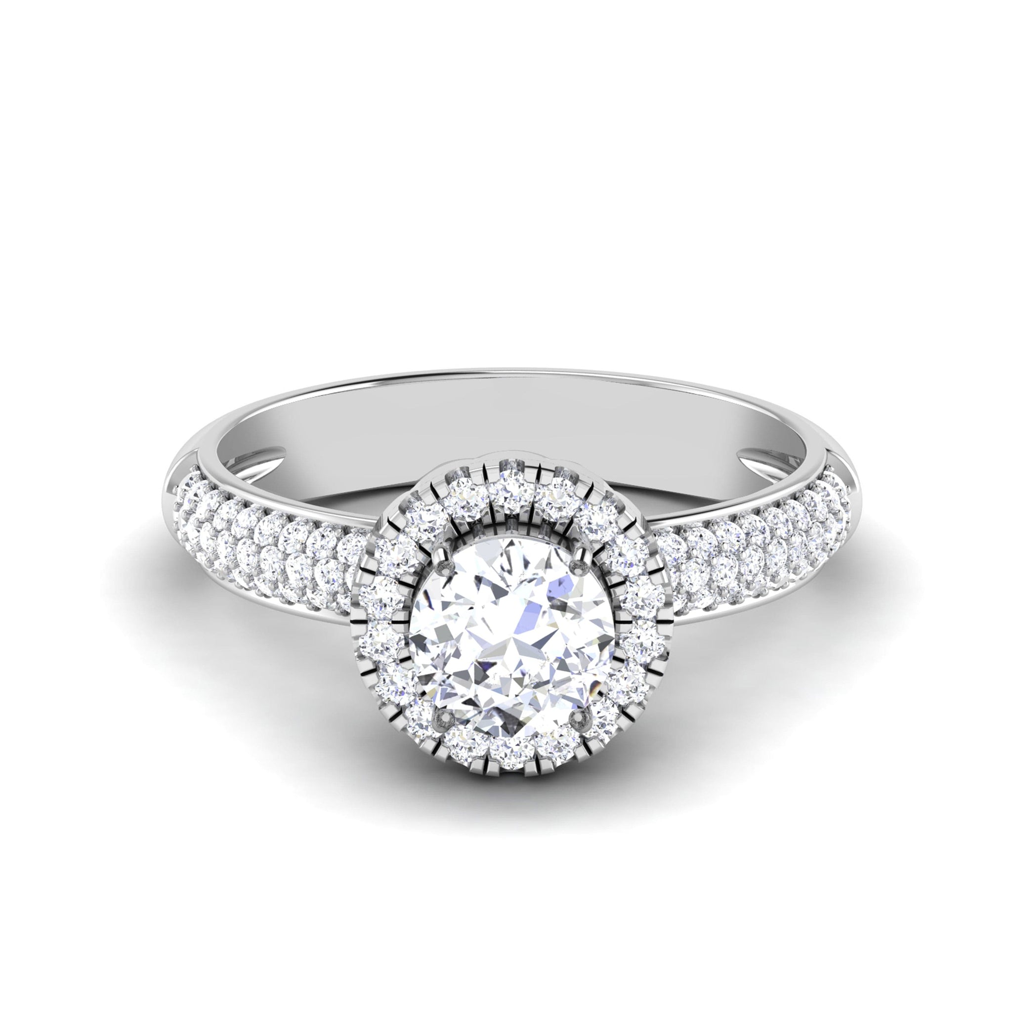 Jewelove™ Rings Women's Band only / VS J 0.30cts Solitaire Halo Diamond Split Shank Platinum Engagement Ring JL PT 7006-A