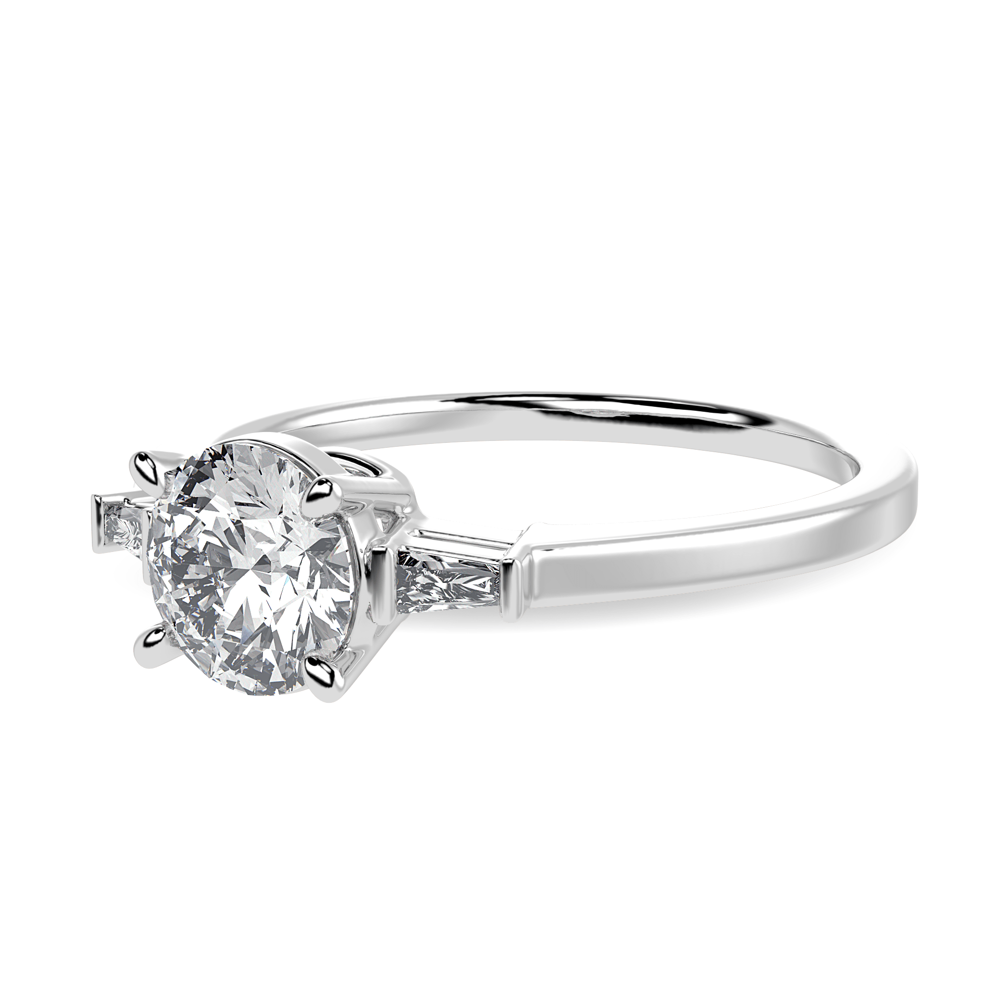 Jewelove™ Rings J VS / Women's Band only 0.30cts Solitaire with Baguette Diamond Accents Platinum Ring JL PT 1209