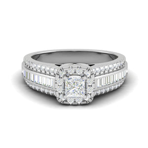 Jewelove™ Rings J VS / Women's Band only 0.40 cts Princess Cut Solitaire Halo Diamond Split Shank Platinum Ring JL PT RH RD WB5998E