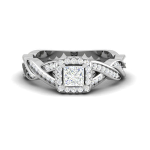 Jewelove™ Rings VS I / Women's Band only 0.40cts Princess Cut Solitaire Square Halo Diamond Twisted Shank Platinum Ring for Women JL PT RV PR 149