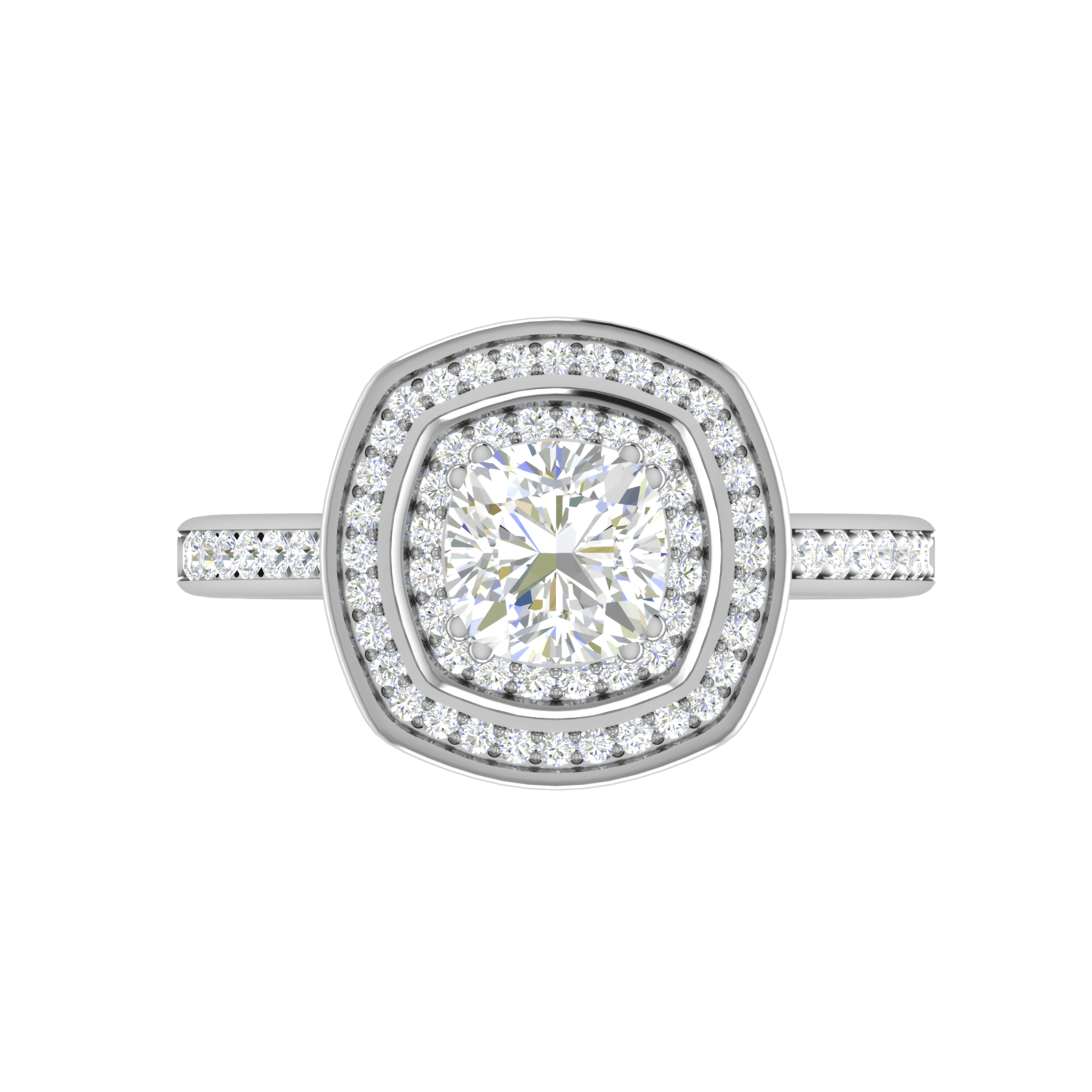 Jewelove™ Rings VVS G / Women's Band only 0.50 cts. Cushion Solitaire Double Halo Diamond Shank Platinum Ring JL PT RH CU 147