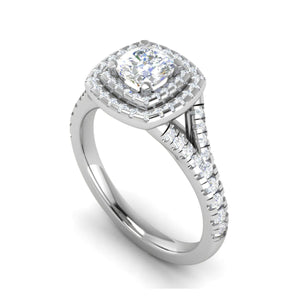 Jewelove™ Rings VVS G / Women's Band only 0.50 cts. Cushion Solitaire Double Halo Split Shank Platinum Ring JL PT RH CU 179