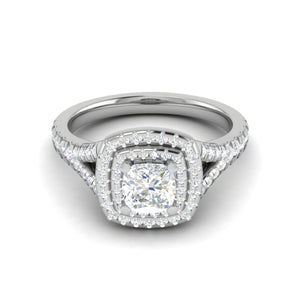 Jewelove™ Rings VVS G / Women's Band only 0.50 cts. Cushion Solitaire Double Halo Split Shank Platinum Ring JL PT RH CU 179