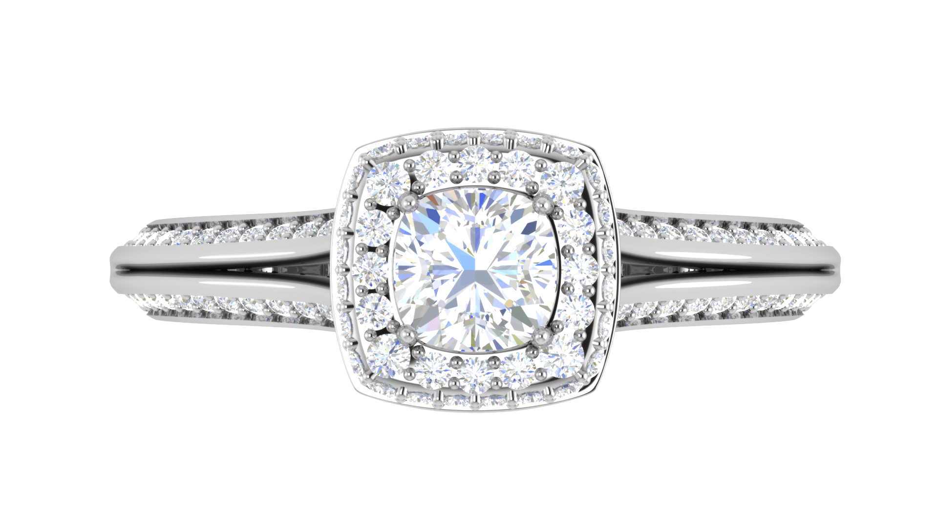 Jewelove™ Rings VVS G / Women's Band only 0.50 cts. Cushion Solitaire Double Halo Split Shank Platinum Ring JL PT RH CU 258