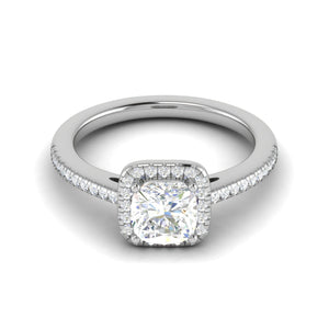 Jewelove™ Rings VVS G / Women's Band only 0.50 cts. Cushion Solitaire Halo Diamond Shank Platinum Ring JL PT RH AS 121