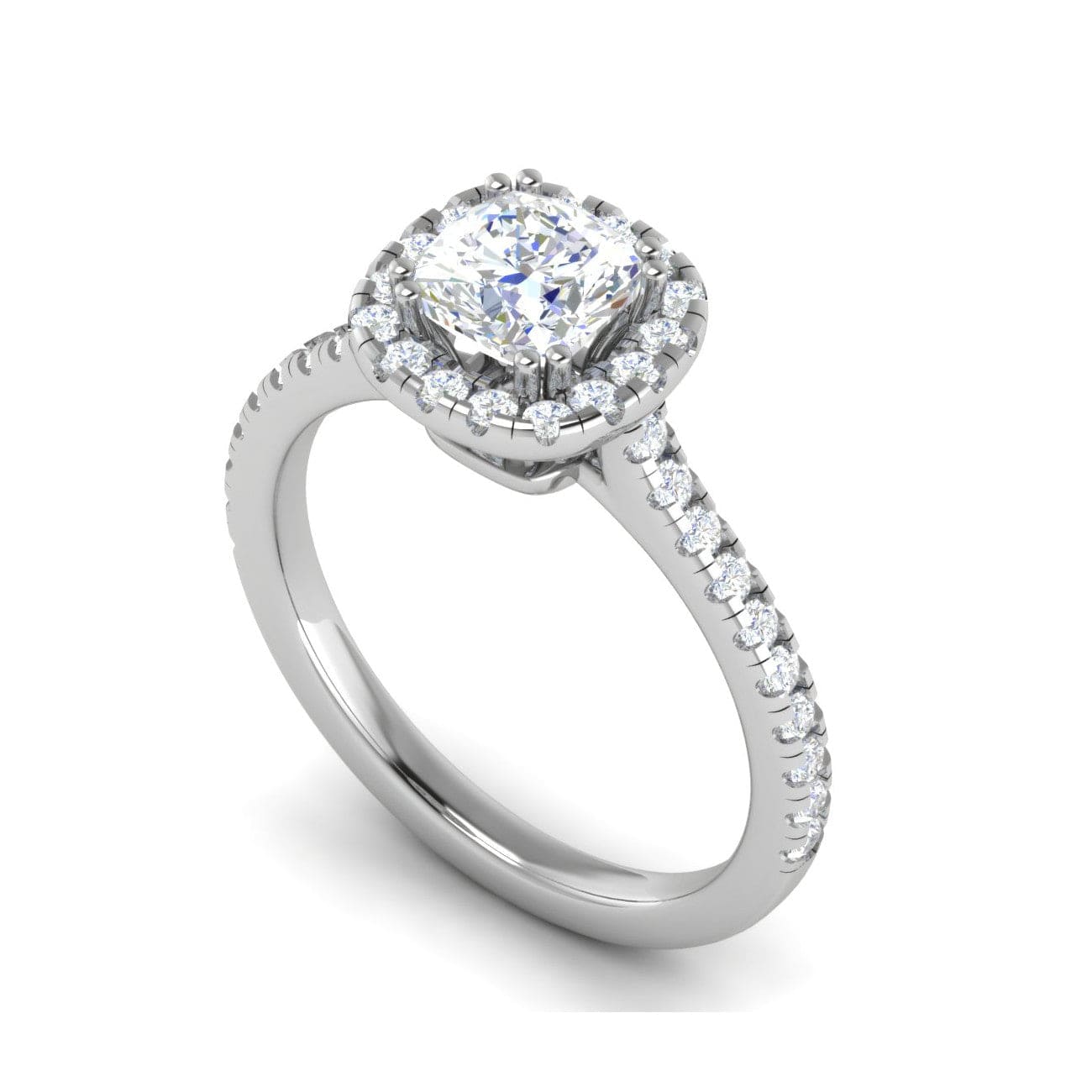 Jewelove™ Rings VVS G / Women's Band only 0.50 cts. Cushion Solitaire Halo Diamond Shank Platinum Ring JL PT RH CU 127