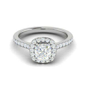 Jewelove™ Rings VVS G / Women's Band only 0.50 cts. Cushion Solitaire Halo Diamond Shank Platinum Ring JL PT RH CU 127