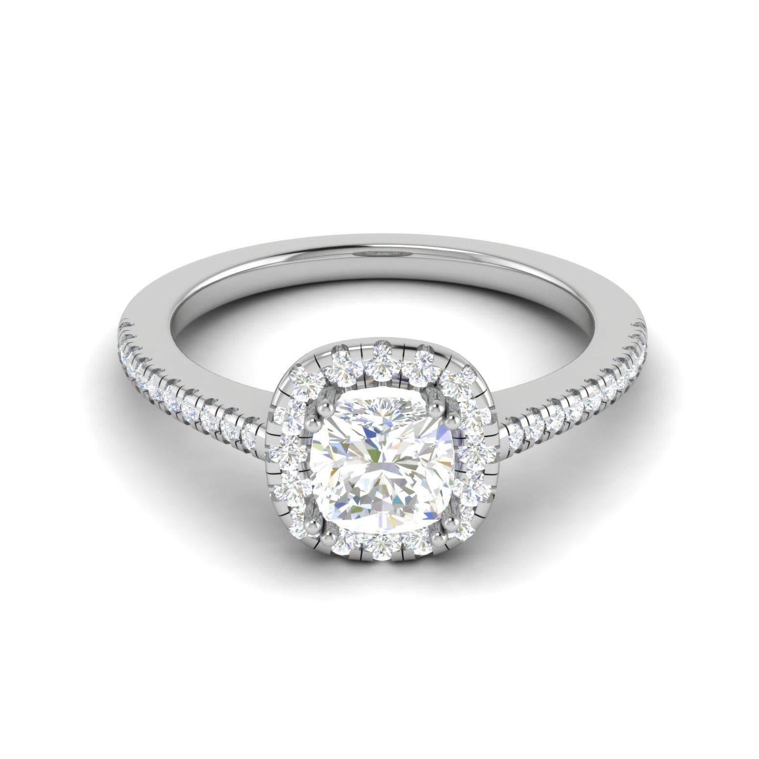 Jewelove™ Rings I VS / Women's Band only 0.50 cts. Cushion Solitaire Halo Diamond Shank Platinum Ring JL PT RH CU 129