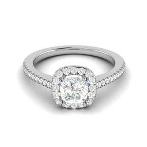 Jewelove™ Rings I VS / Women's Band only 0.50 cts. Cushion Solitaire Halo Diamond Shank Platinum Ring JL PT RH CU 129