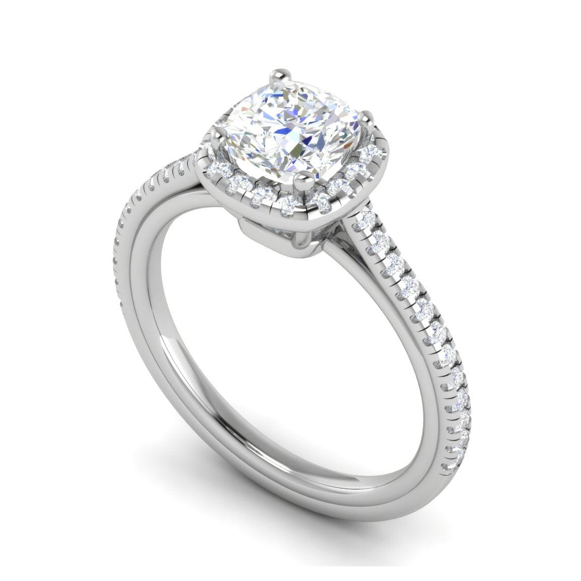 Jewelove™ Rings VVS G / Women's Band only 0.50 cts. Cushion Solitaire Halo Diamond Shank Platinum Ring JL PT RH CU 138