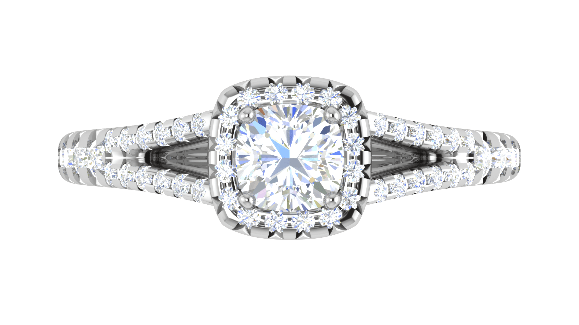 Jewelove™ Rings VVS G / Women's Band only 0.50 cts Cushion Solitaire Halo Diamond Split Shank Platinum Ring JL PT RH CU 256