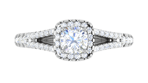 Jewelove™ Rings VVS G / Women's Band only 0.50 cts Cushion Solitaire Halo Diamond Split Shank Platinum Ring JL PT RH CU 256