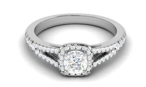 Jewelove™ Rings VVS G / Women's Band only 0.50 cts Cushion Solitaire Halo Diamond Split Shank Platinum Ring JL PT RH CU 256