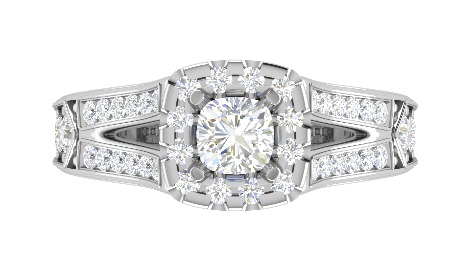 Jewelove™ Rings VVS G / Women's Band only 0.50 cts Cushion Solitaire Halo Diamond Split Shank Platinum Ring JL PT RH CU 284