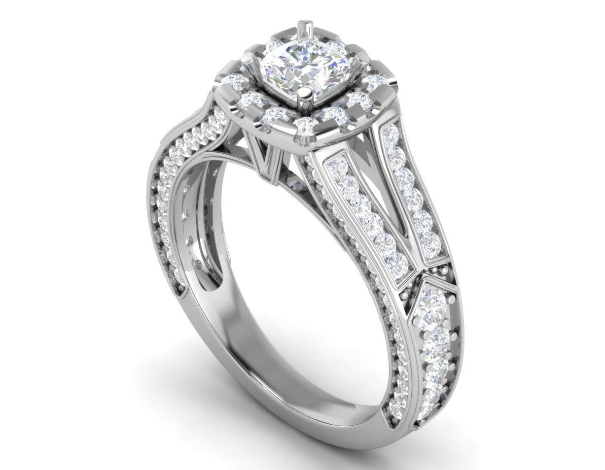 Jewelove™ Rings VVS G / Women's Band only 0.50 cts Cushion Solitaire Halo Diamond Split Shank Platinum Ring JL PT RH CU 284