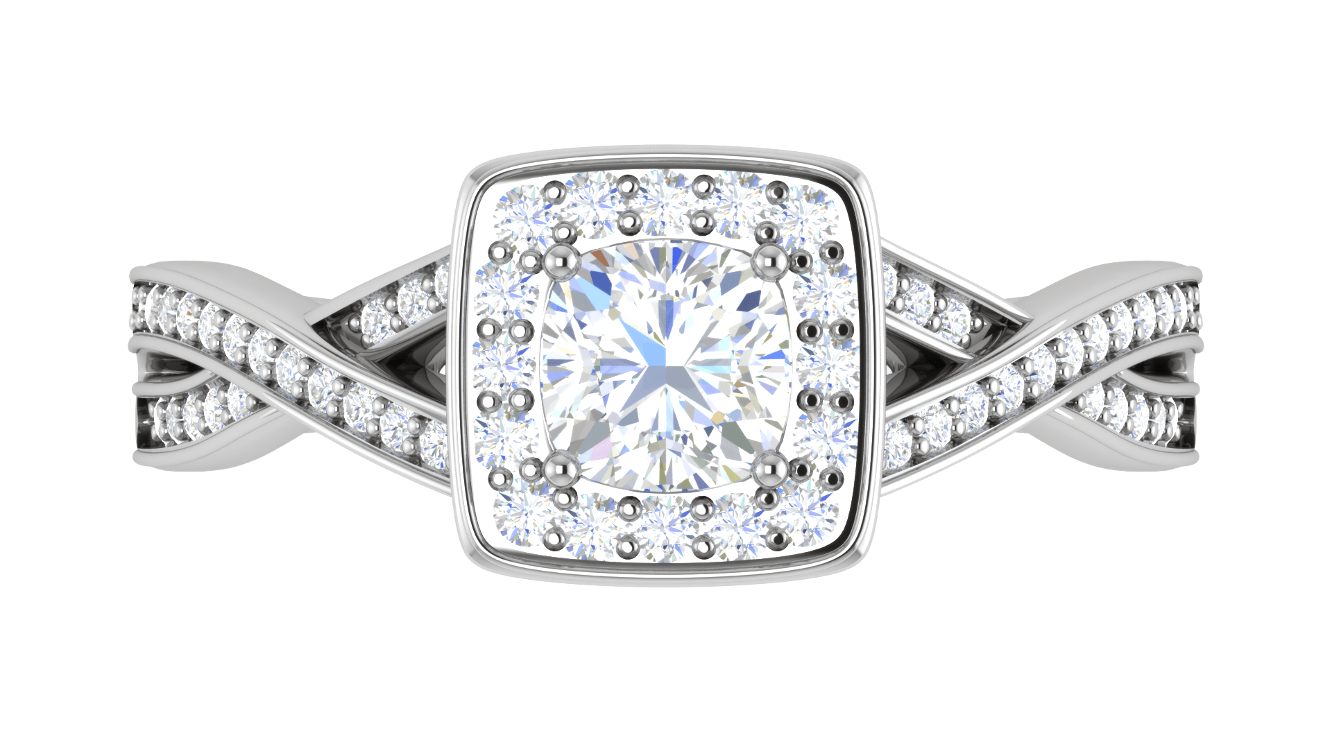 Jewelove™ Rings VVS G / Women's Band only 0.50 cts Cushion Solitaire Halo Diamond Twisted Shank Platinum Ring JL PT RH CU 255