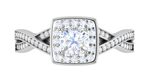 Jewelove™ Rings VVS G / Women's Band only 0.50 cts Cushion Solitaire Halo Diamond Twisted Shank Platinum Ring JL PT RH CU 255