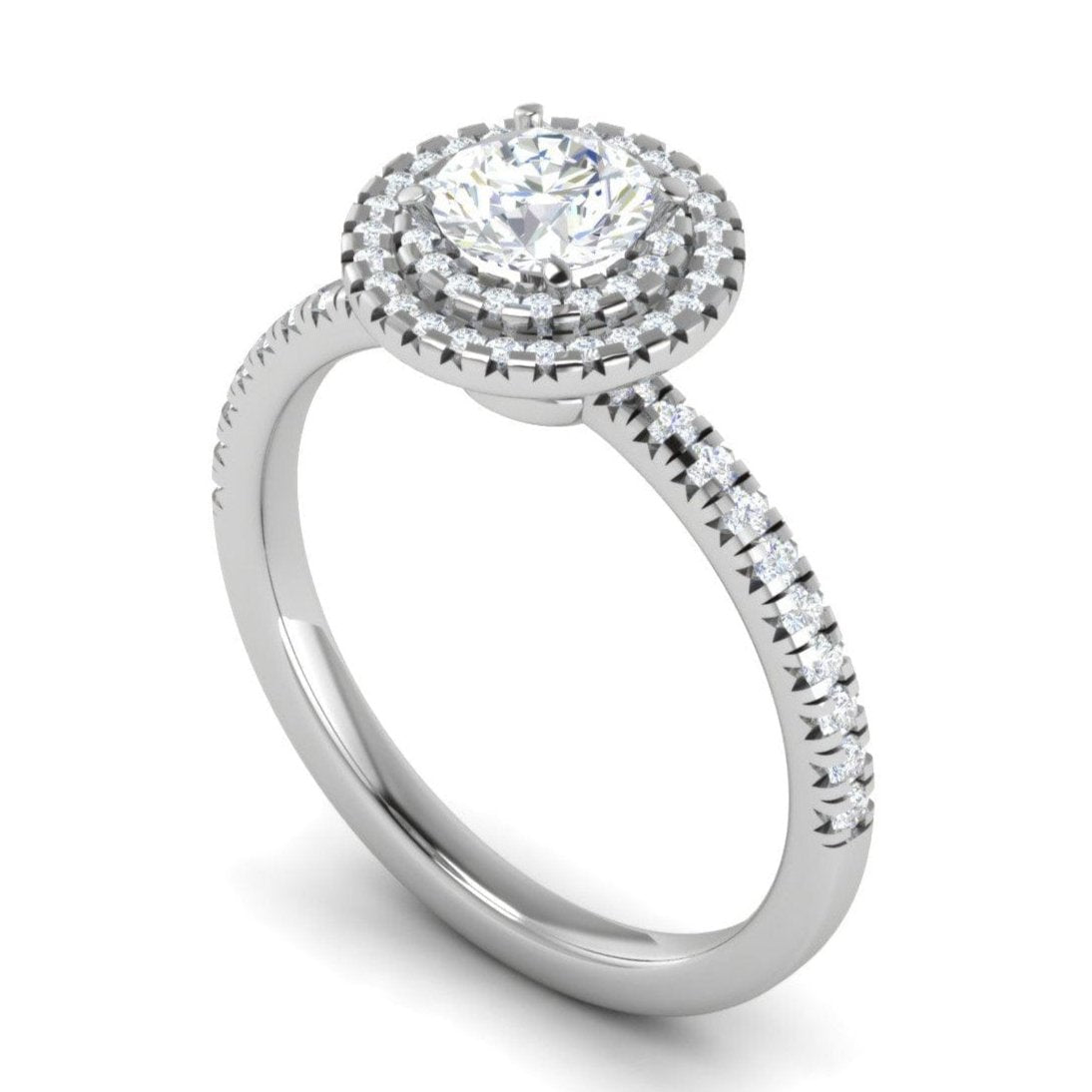 Jewelove™ Rings J VS / Women's Band only 0.50 cts. Double Halo Diamond Shank Platinum Solitaire Ring JL PT RH RD 220