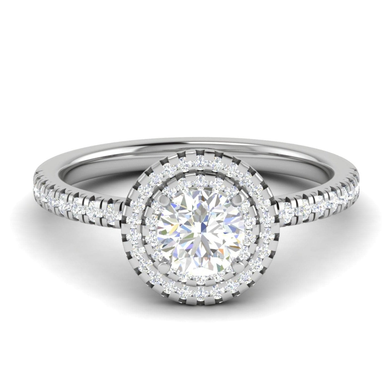 Jewelove™ Rings J VS / Women's Band only 0.50 cts. Double Halo Diamond Shank Platinum Solitaire Ring JL PT RH RD 220